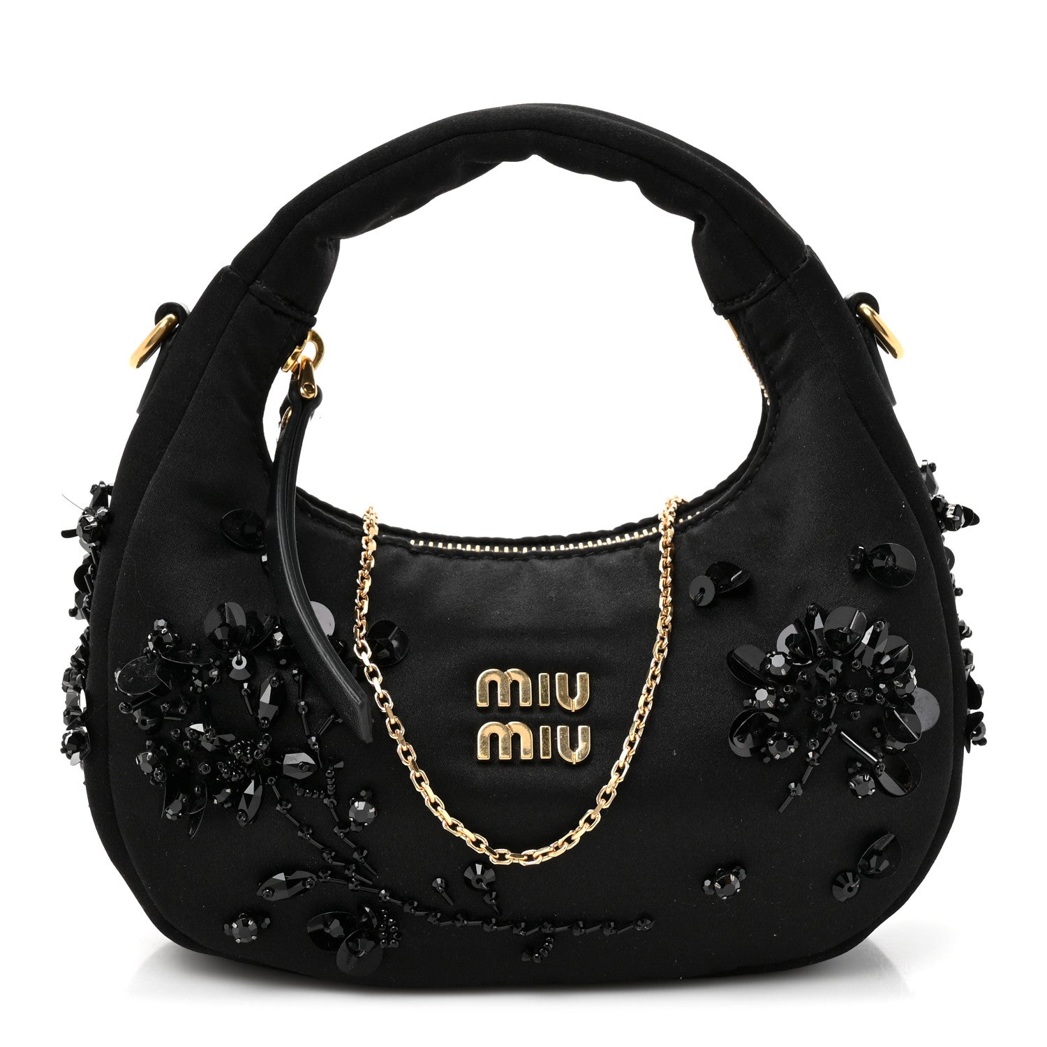 Miu Miu Silk Duchesse Embroidered Mini Wander Hobo Black 1840806