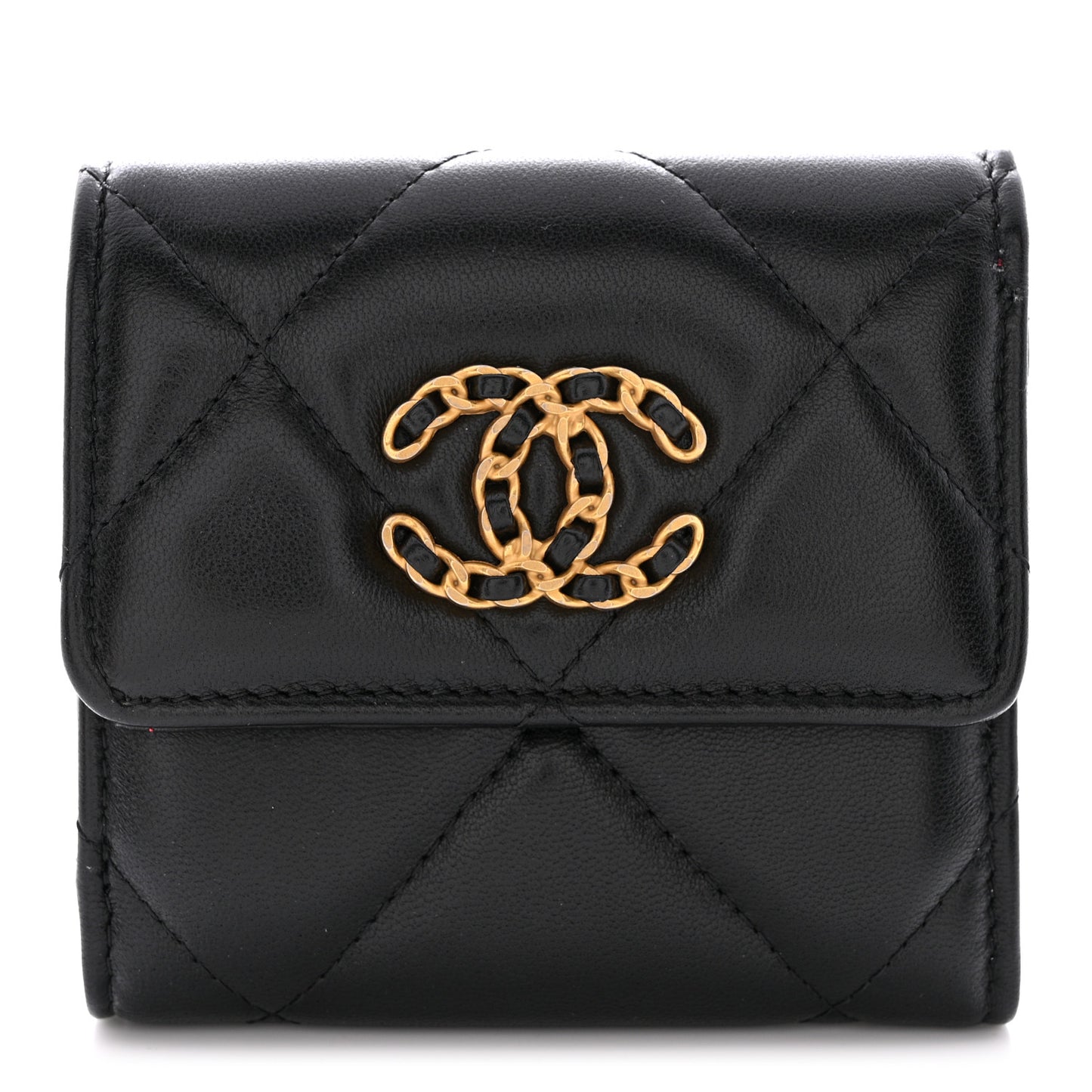 Goatskin Quilted Chanel 19 Small Flap Wallet Black