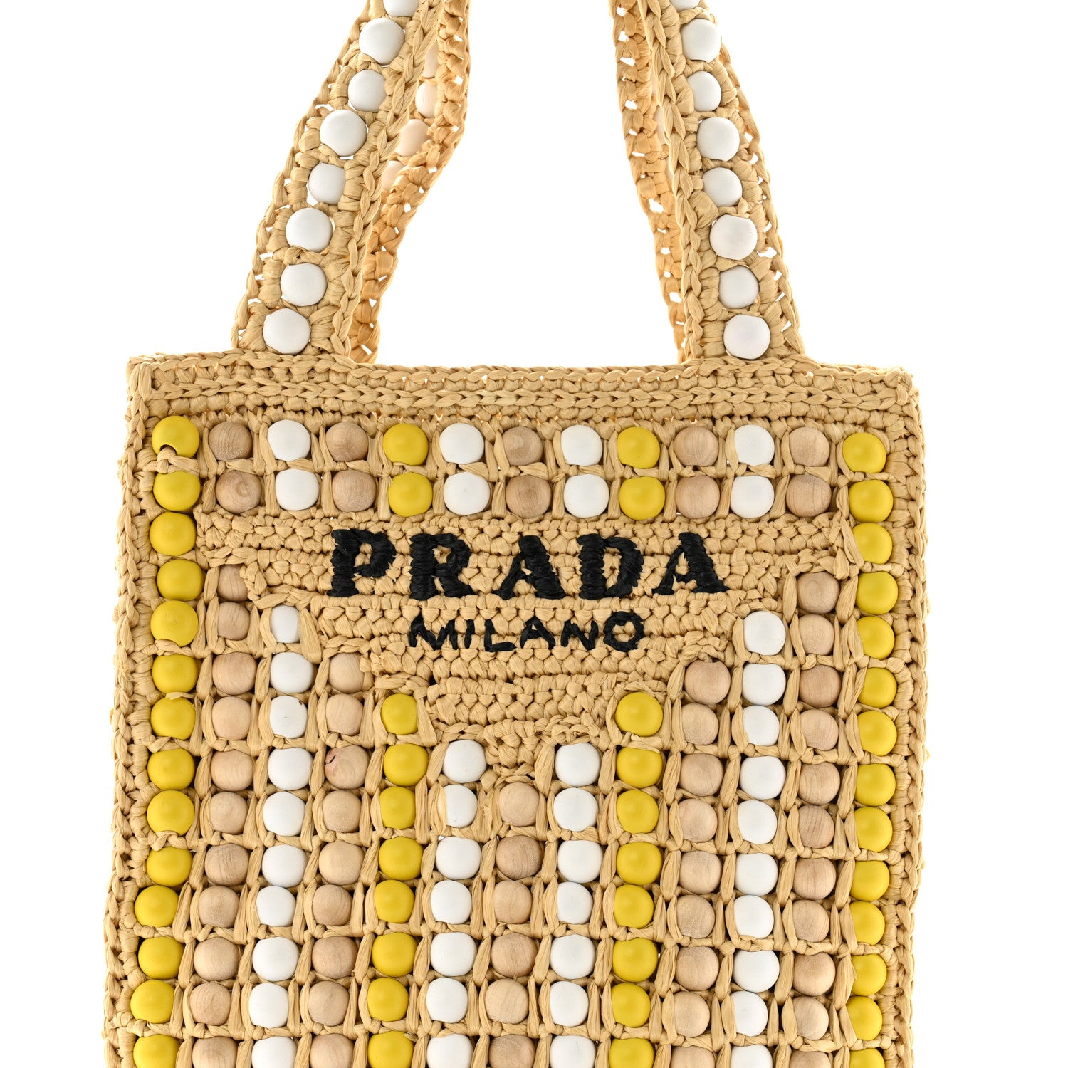 Prada Raffia Wood Bead Embroidered Logo Tote Bag Naturale 7 of 11