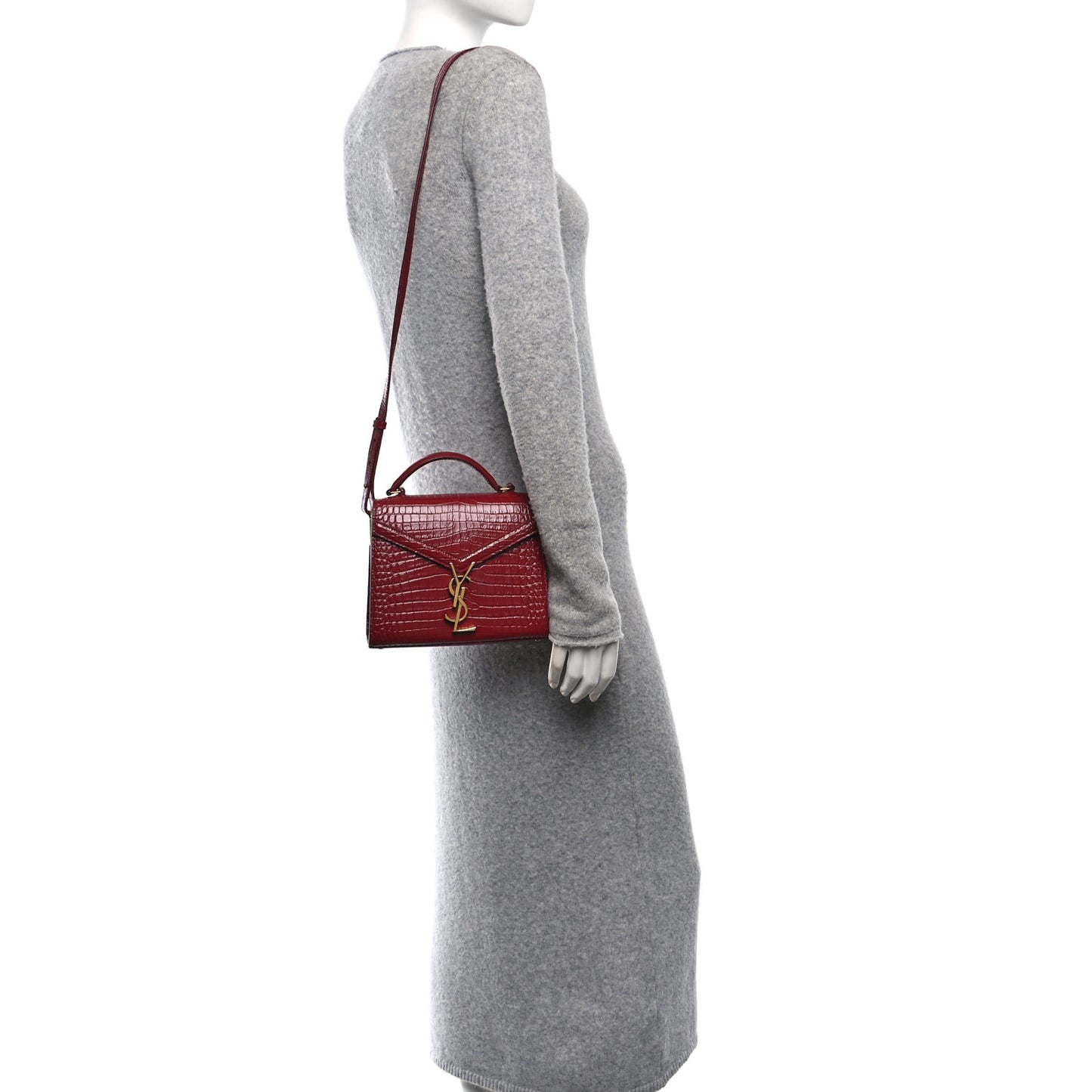 Calfskin Crocodile Embossed Mini Classic Monogram Cassandra Top Handle Red