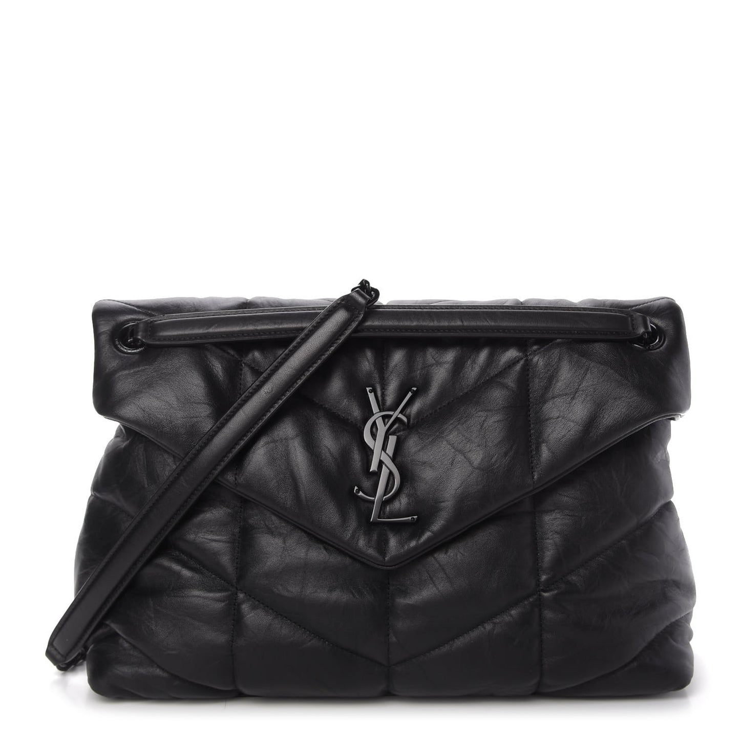 Lambskin Quilted Medium Loulou Puffer Monogram Chain Satchel Black
