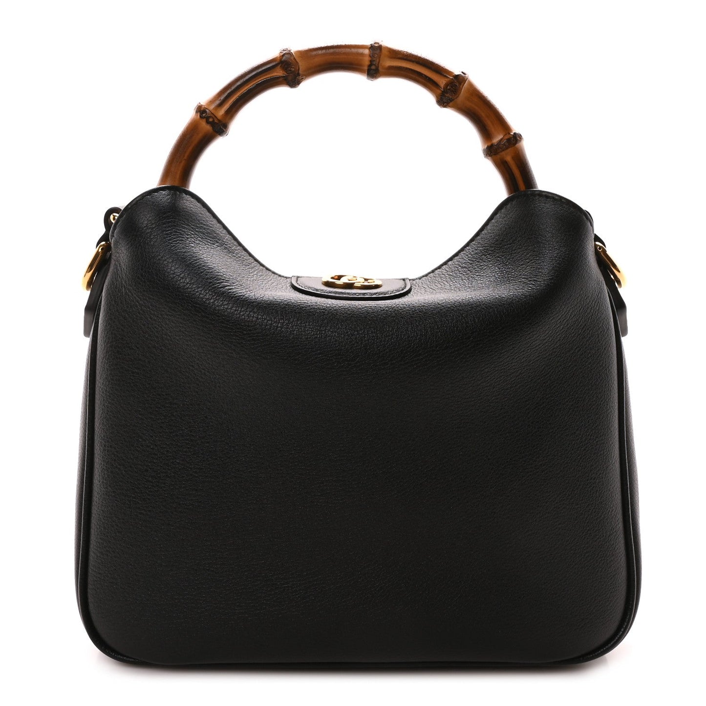 Softy Wonka Textured Dollar Calfskin Small Diana Bamboo Shoulder Bag Black