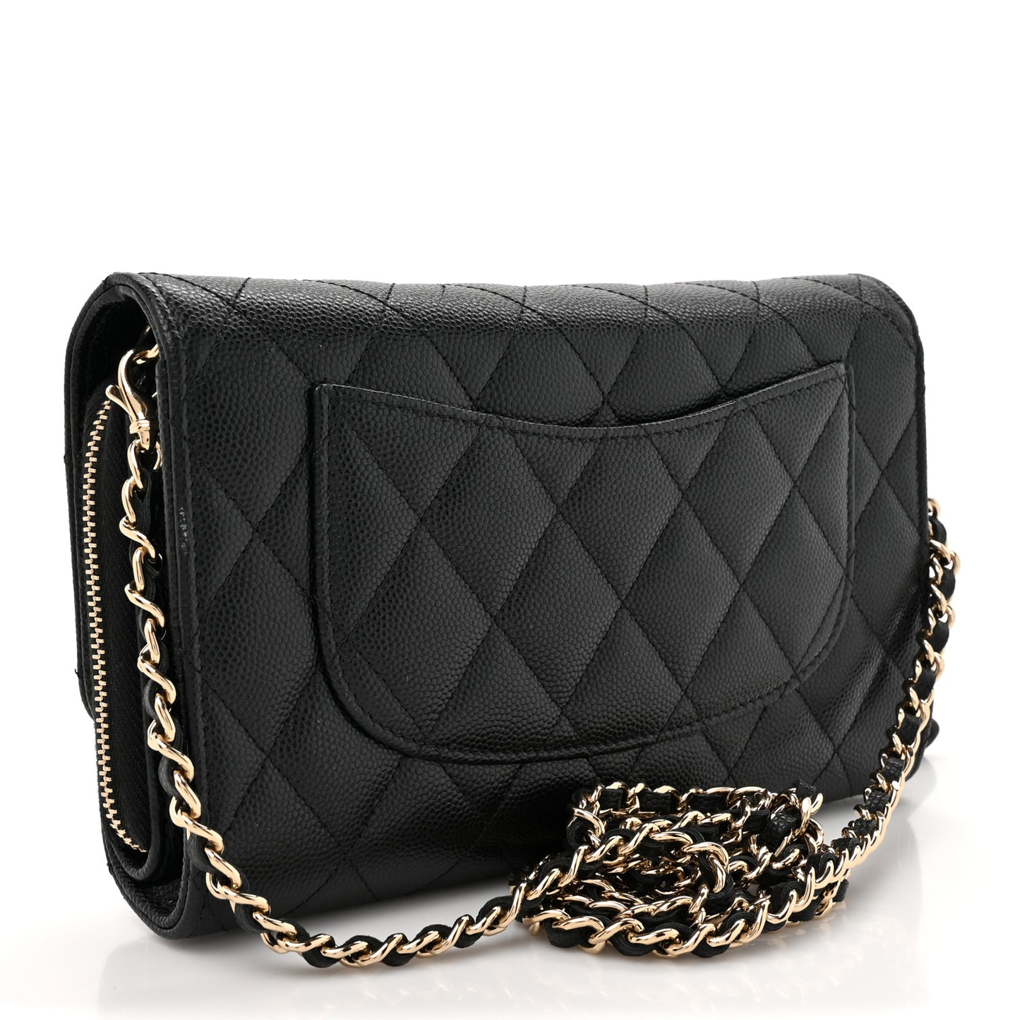 Caviar Quilted Phone Holder Wallet on Removable Chain Black