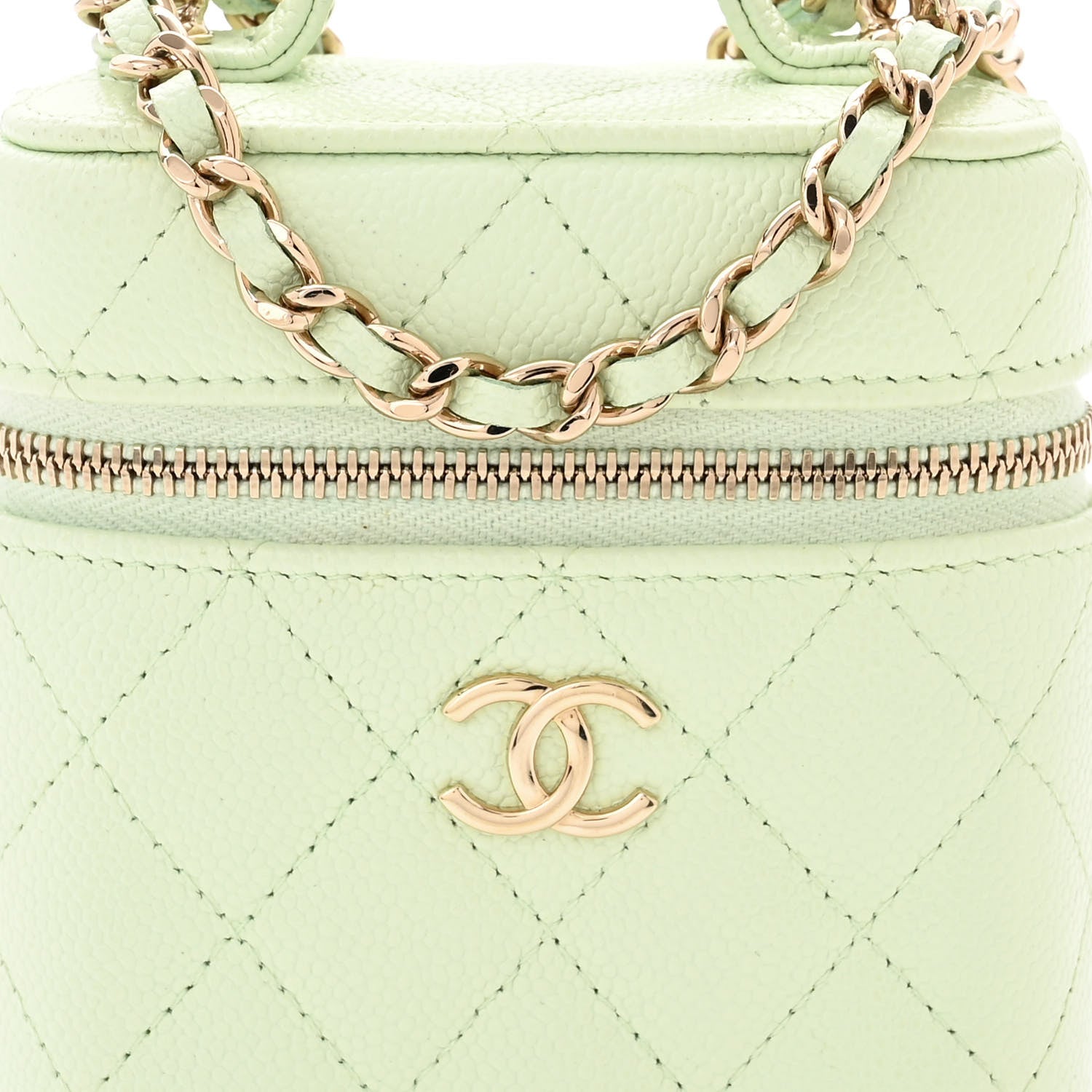 Chanel Caviar Quilted Small Handle With Care Vanity Case With Chain Light Green 9 of 12