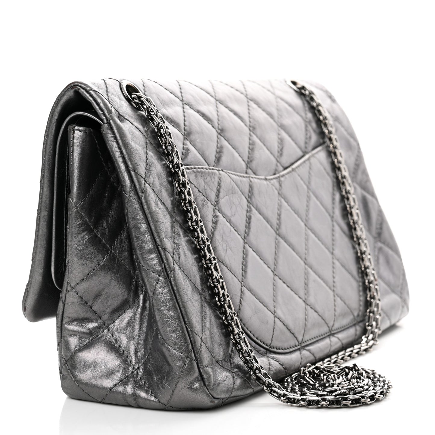 Metallic Aged Calfskin Quilted 2.55 Reissue 227 Flap Dark Silver