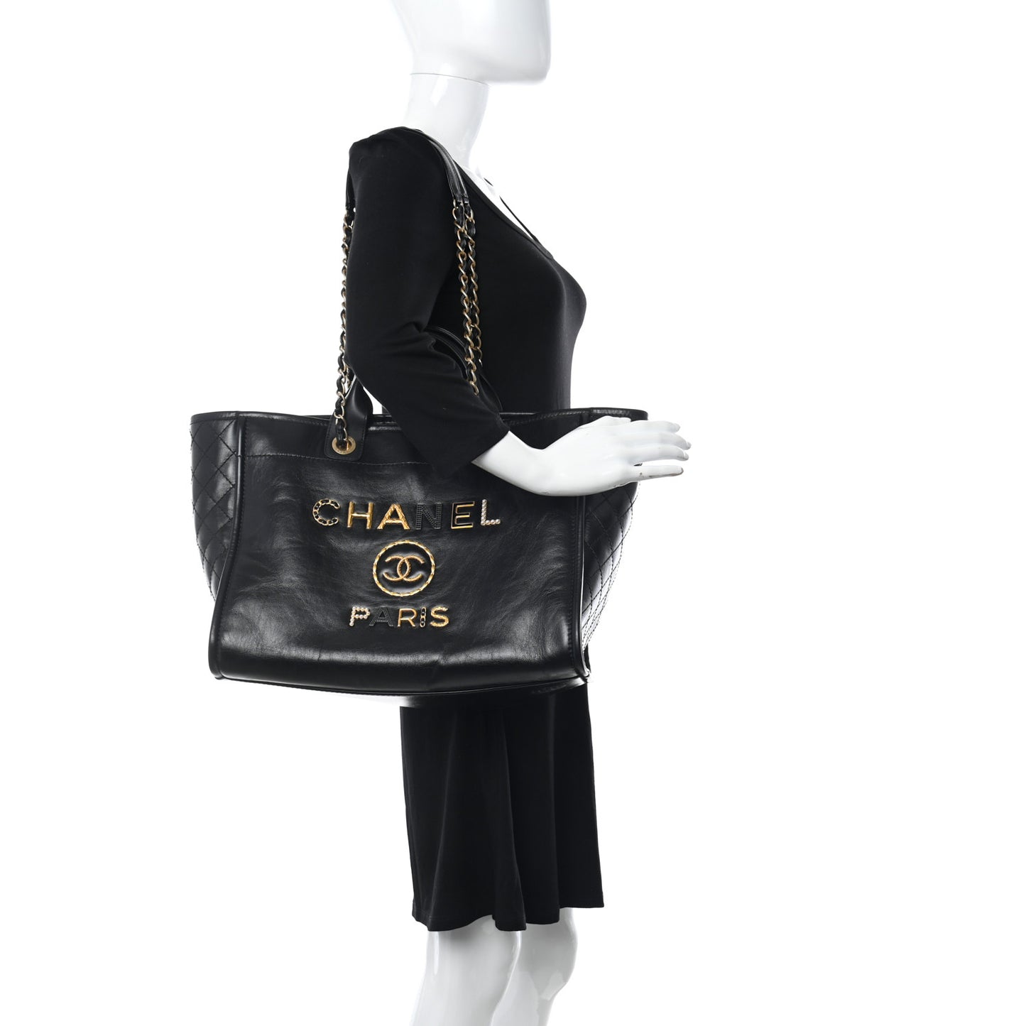 Aged Calfskin Medium Charms Deauville Tote Black