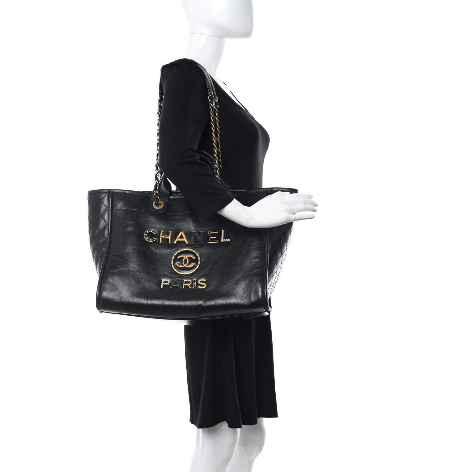 Chanel Aged Calfskin Medium Charms Deauville Tote Black 2 of 12
