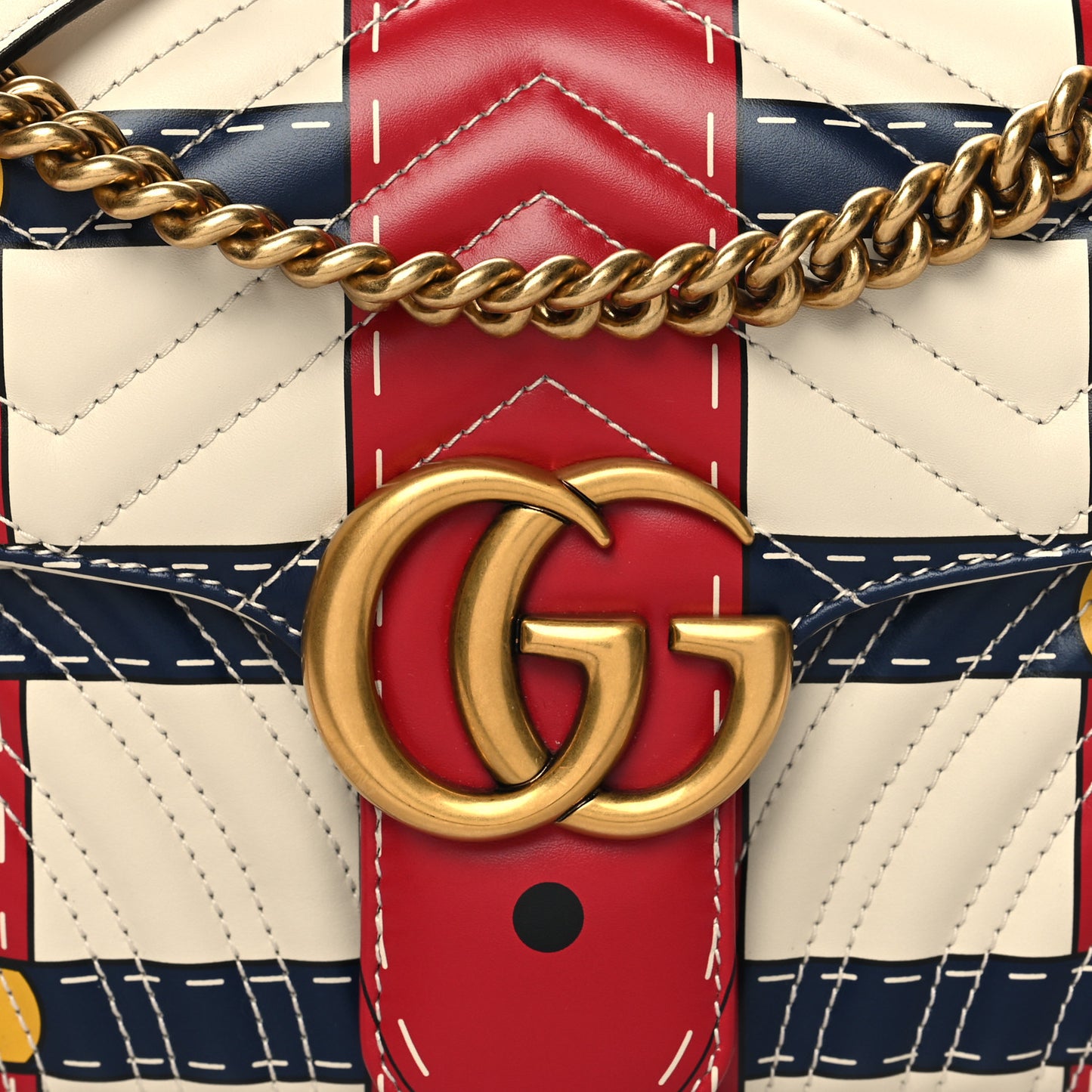 Calfskin Matelasse Trompe L'Oeil Print Small GG Marmont Shoulder Bag Mystic White Hibiscus Red Marine Giallo