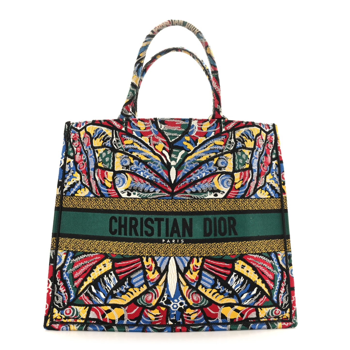 Canvas Embroidered Butterfly Book Tote Black Multicolor
