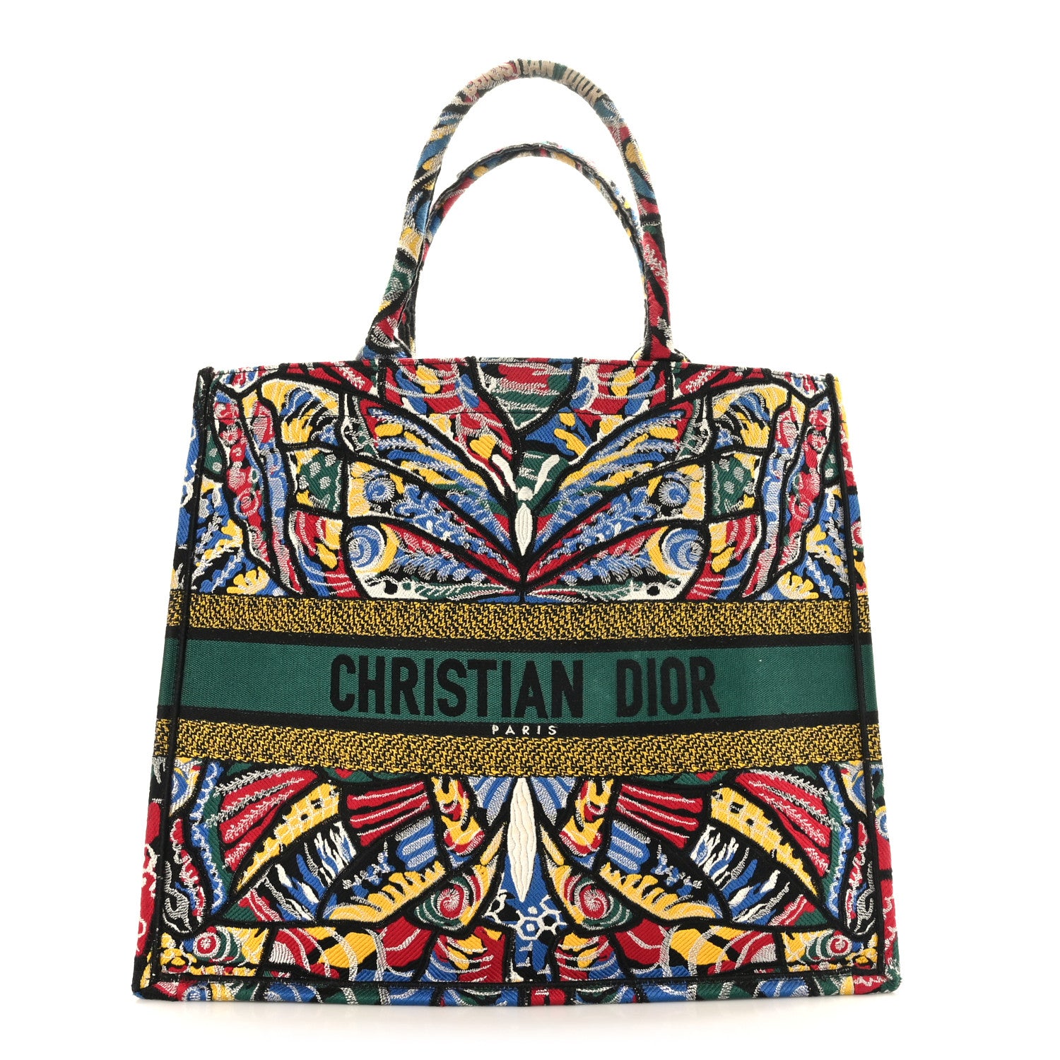 Christian Dior Canvas Embroidered Butterfly Book Tote Black Multicolor 1 of 9