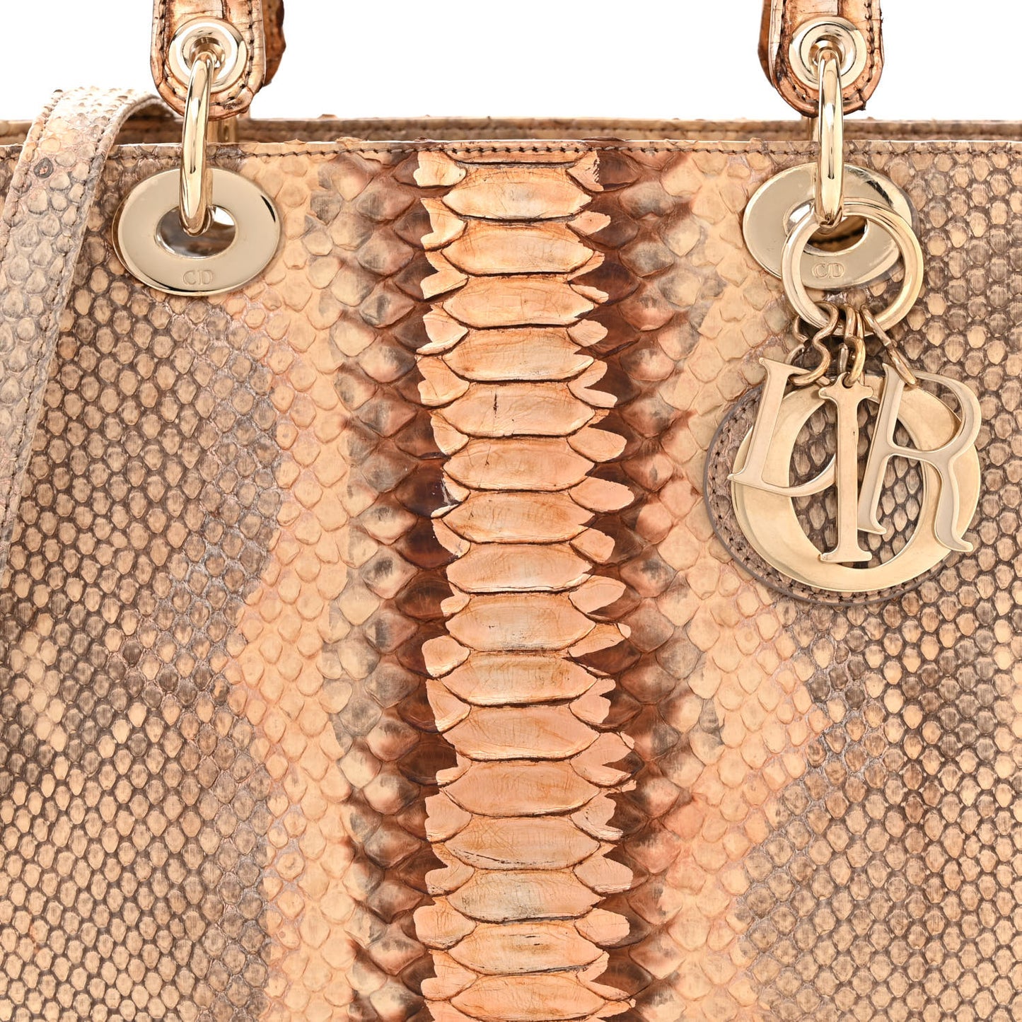 Metallic Snakeskin Medium Lady Dior Beige Gold