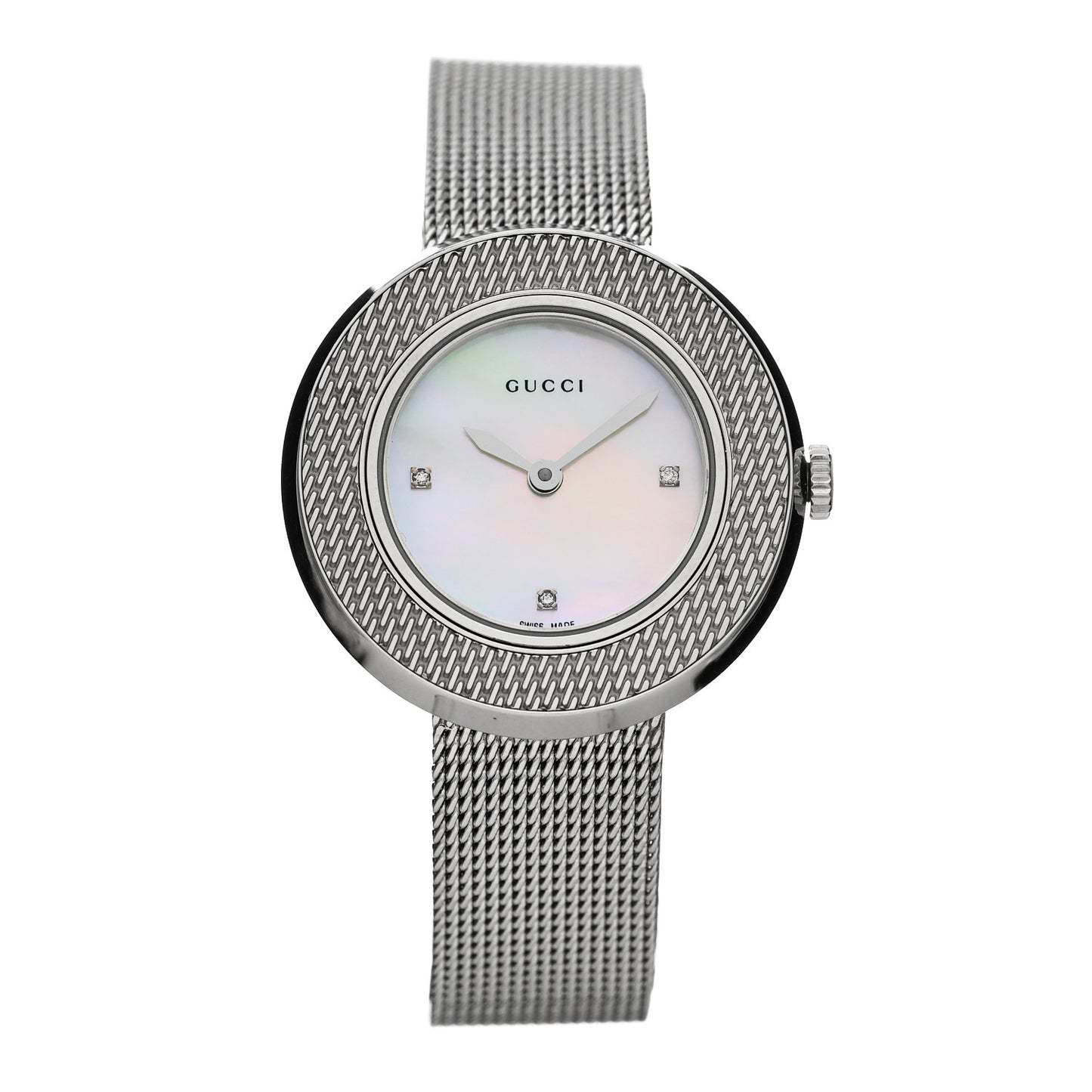 Stainless Steel Diamond Mother of Pearl 27mm U-Play Mesh Quartz Watch