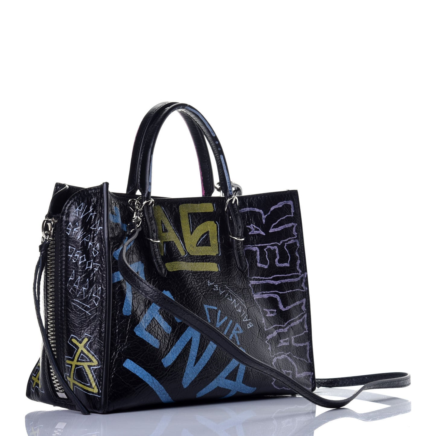 Agneau Graffiti Papier A6 Zip Around Tote Black