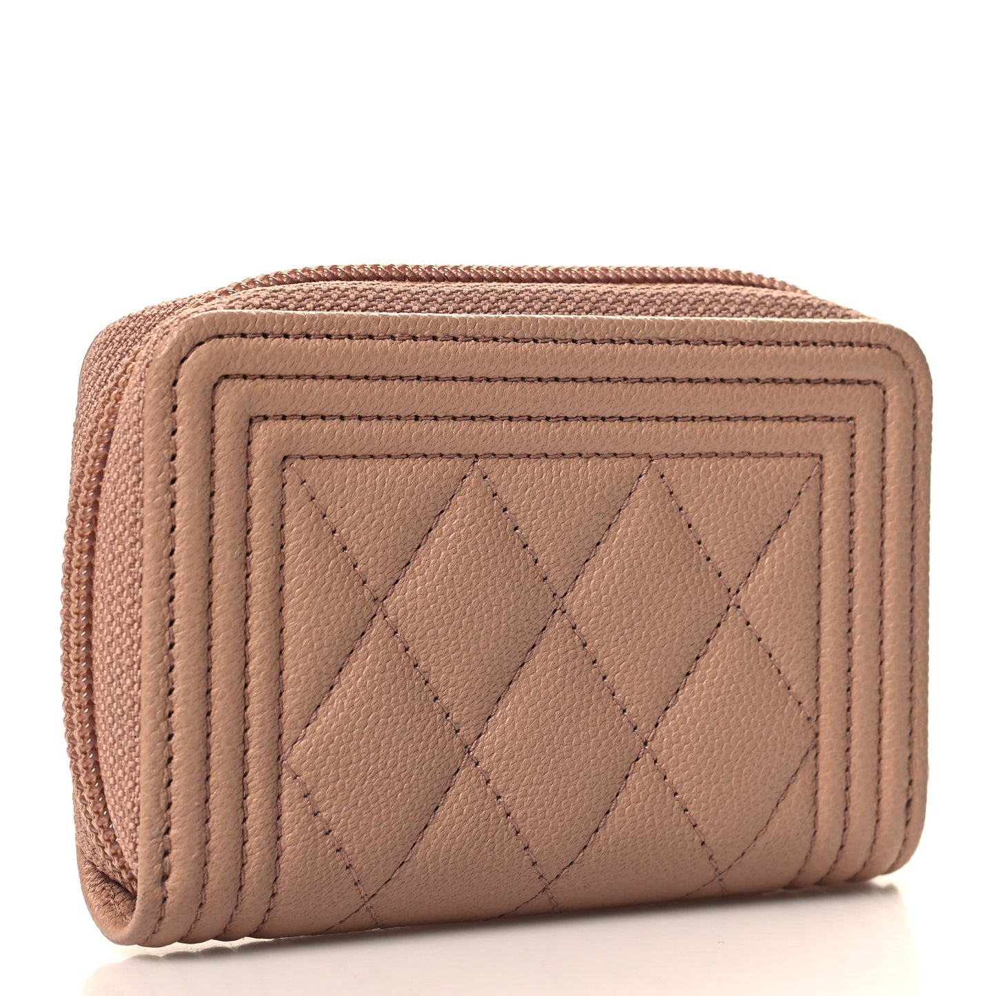 Caviar Quilted Boy Zip Around Coin Purse Wallet Beige