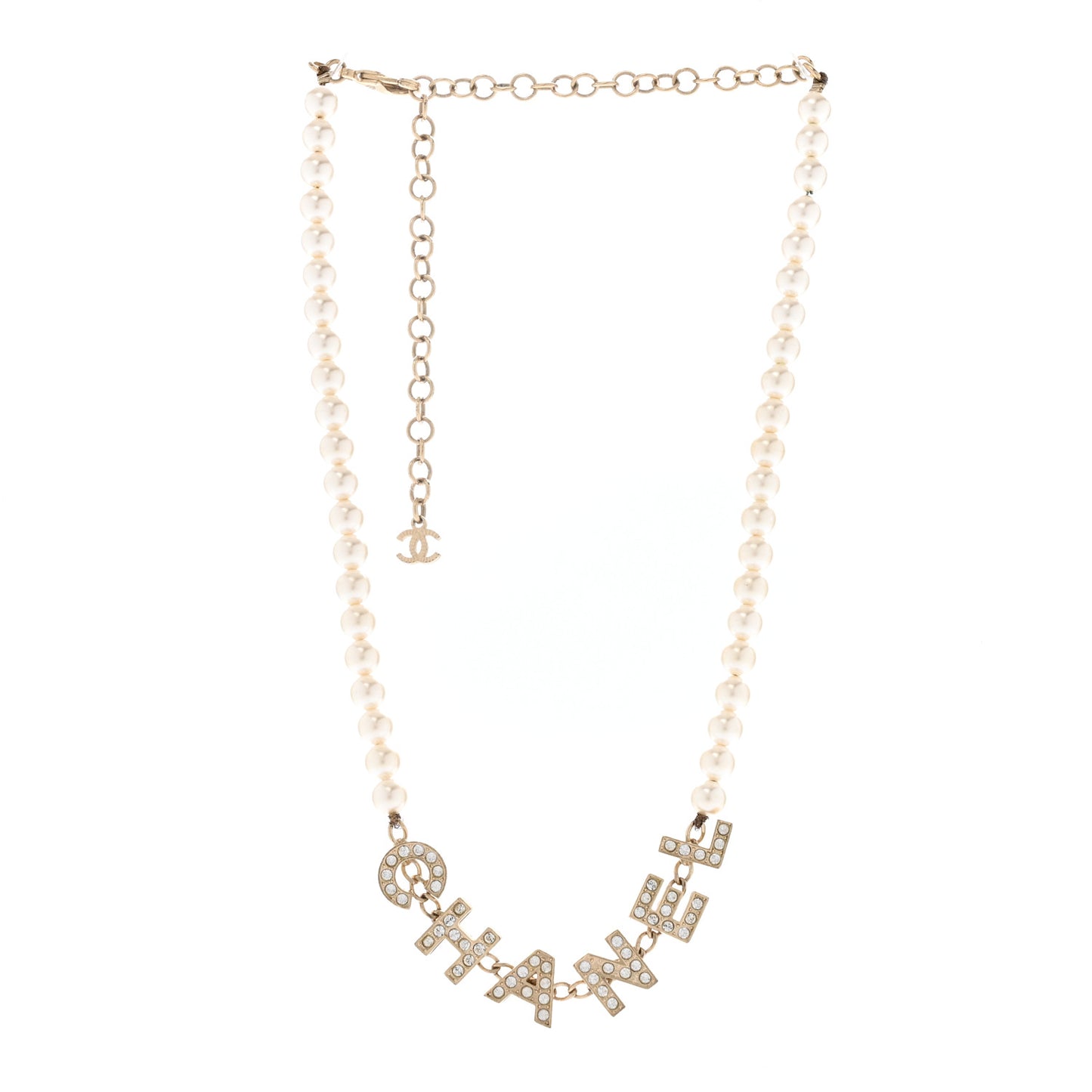 Pearl Crystal CC Logo Short Necklace Gold