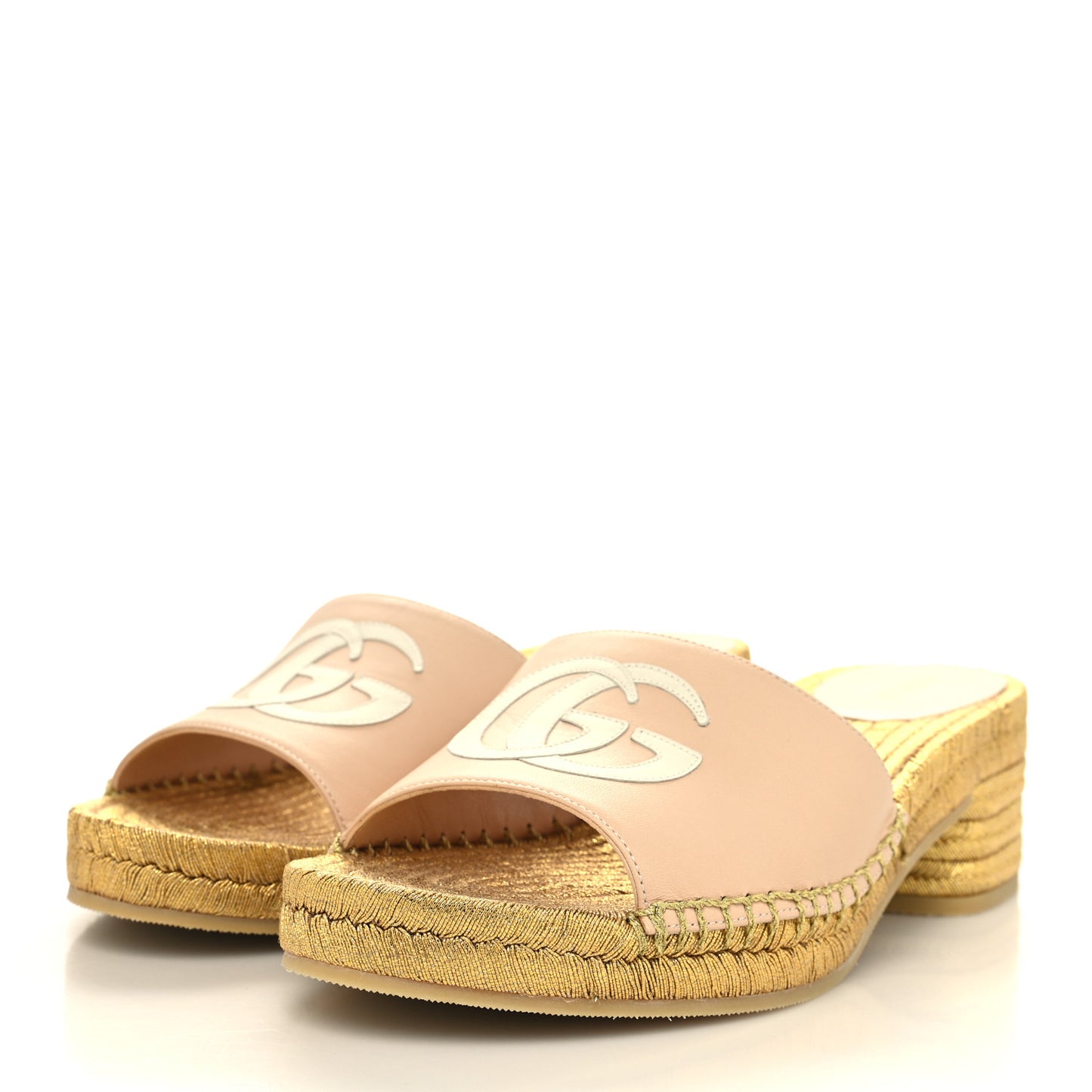 Malaga Kid Lifford Calfskin GG Mid Heel Slide Sandals 37 Skin Rose Dusty White
