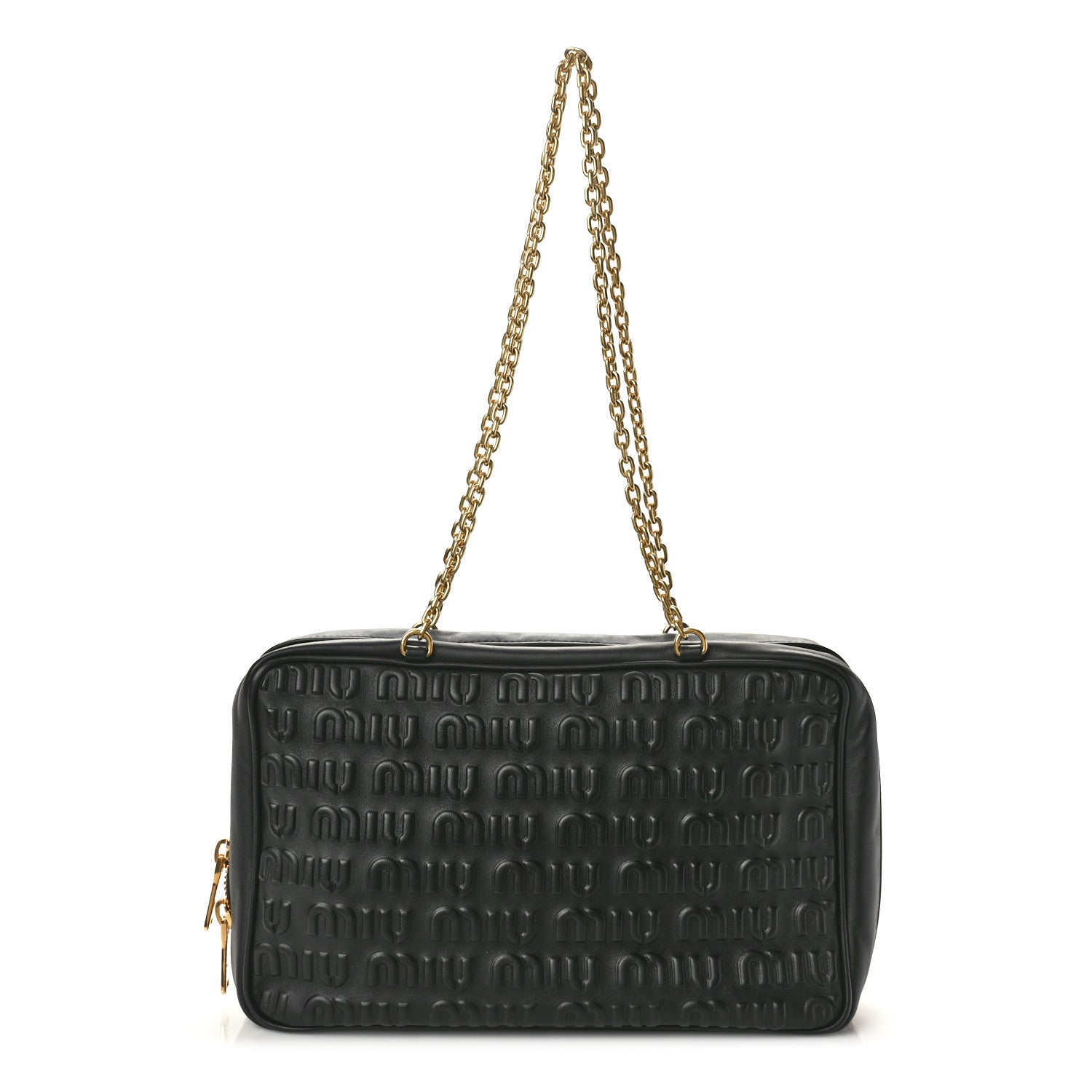 Miu Miu Softy Logo Embossed Chain Shoulder Bag Black 1 of 9