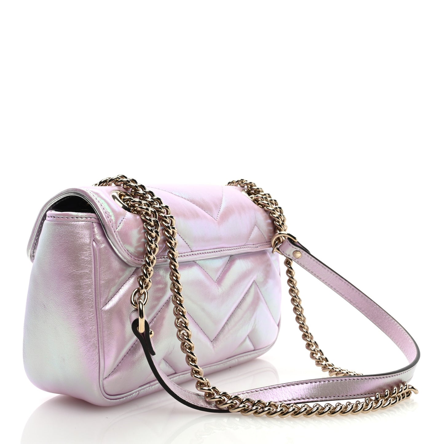 Iridescent Nappa Chevron Matelasse Small GG Marmont Shoulder Bag Iridescent Escape Pink