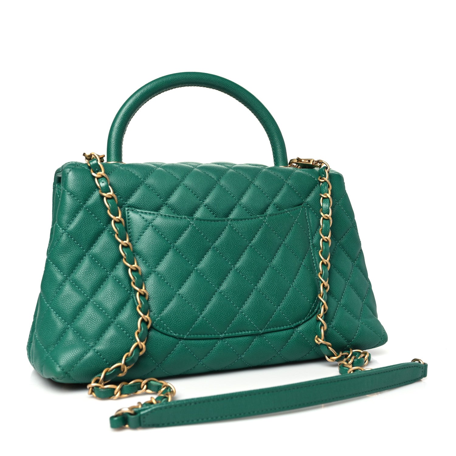 Chanel Caviar Quilted Small Coco Handle Flap Green 3 of 10