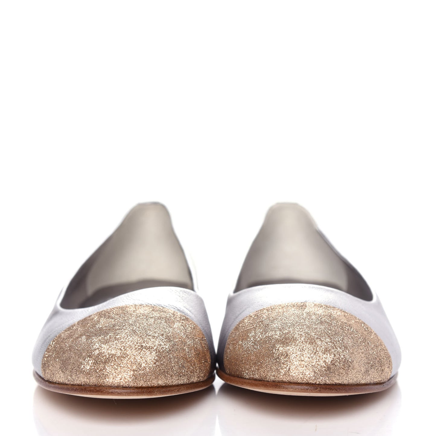 Metallic Lambskin Crystal Cap Toe CC Ballerina Flats 39 Silver Gold