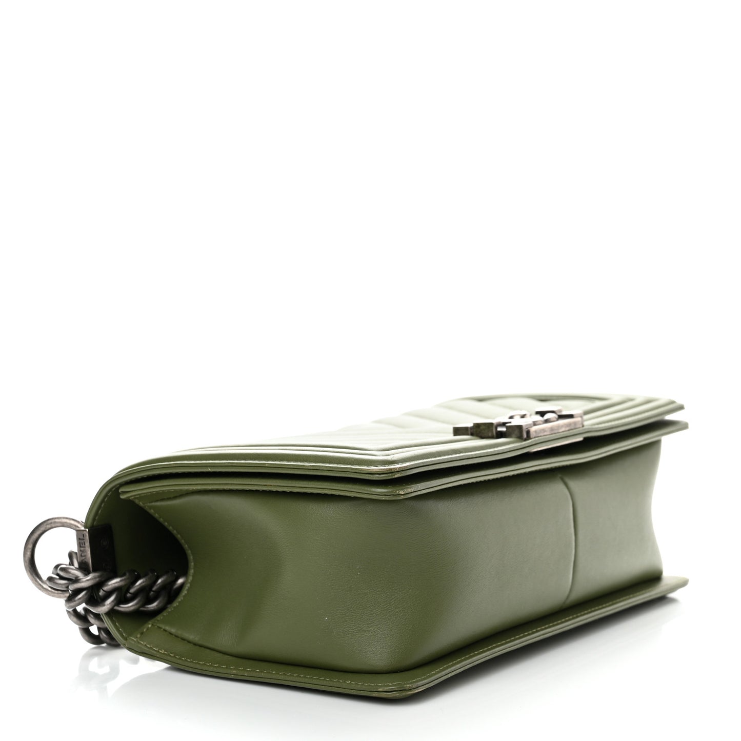 Calfskin Chevron Quilted Medium Boy Flap Dark Green