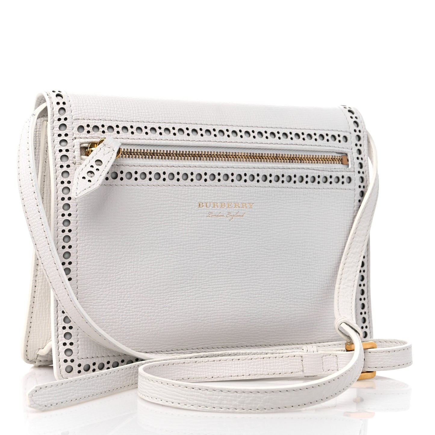 Grainy Calfskin Broguing Tassel Small Macken Crossbody Bag Chalk White