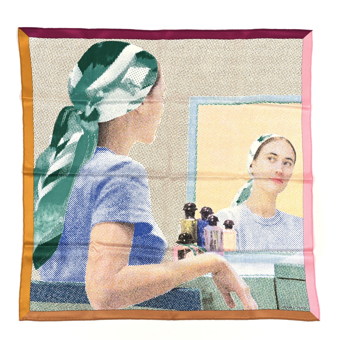Vintage Silk Regard de Soie Scarf 70 Vert Bleu Begie