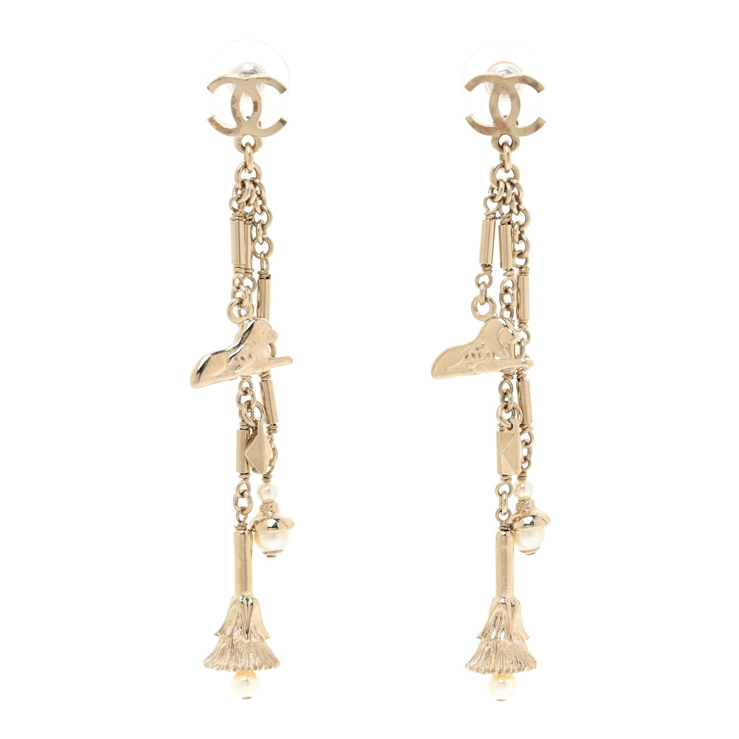 Pearl CC Drop Earrings Gold