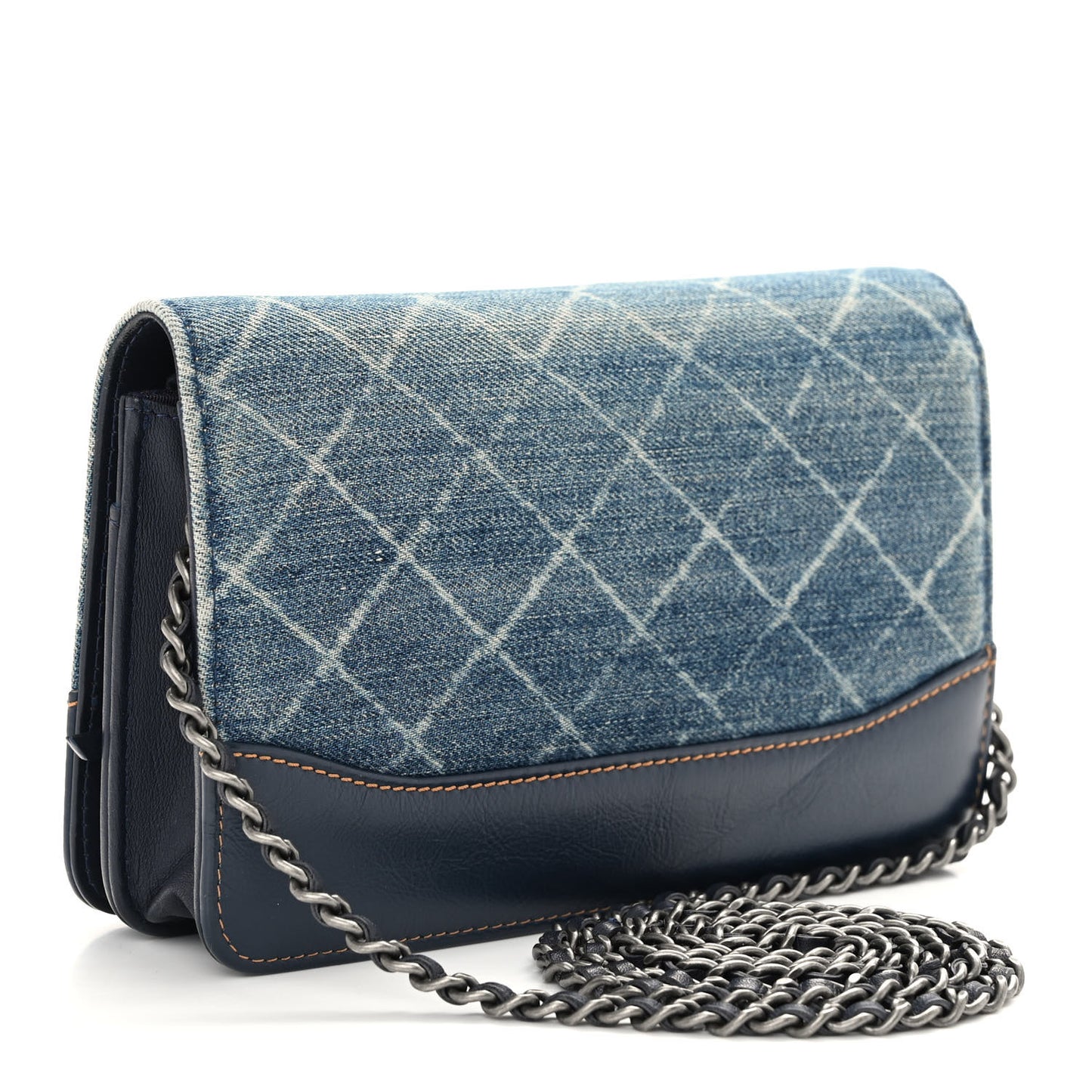 Denim Quilted Gabrielle Wallet On Chain WOC Blue