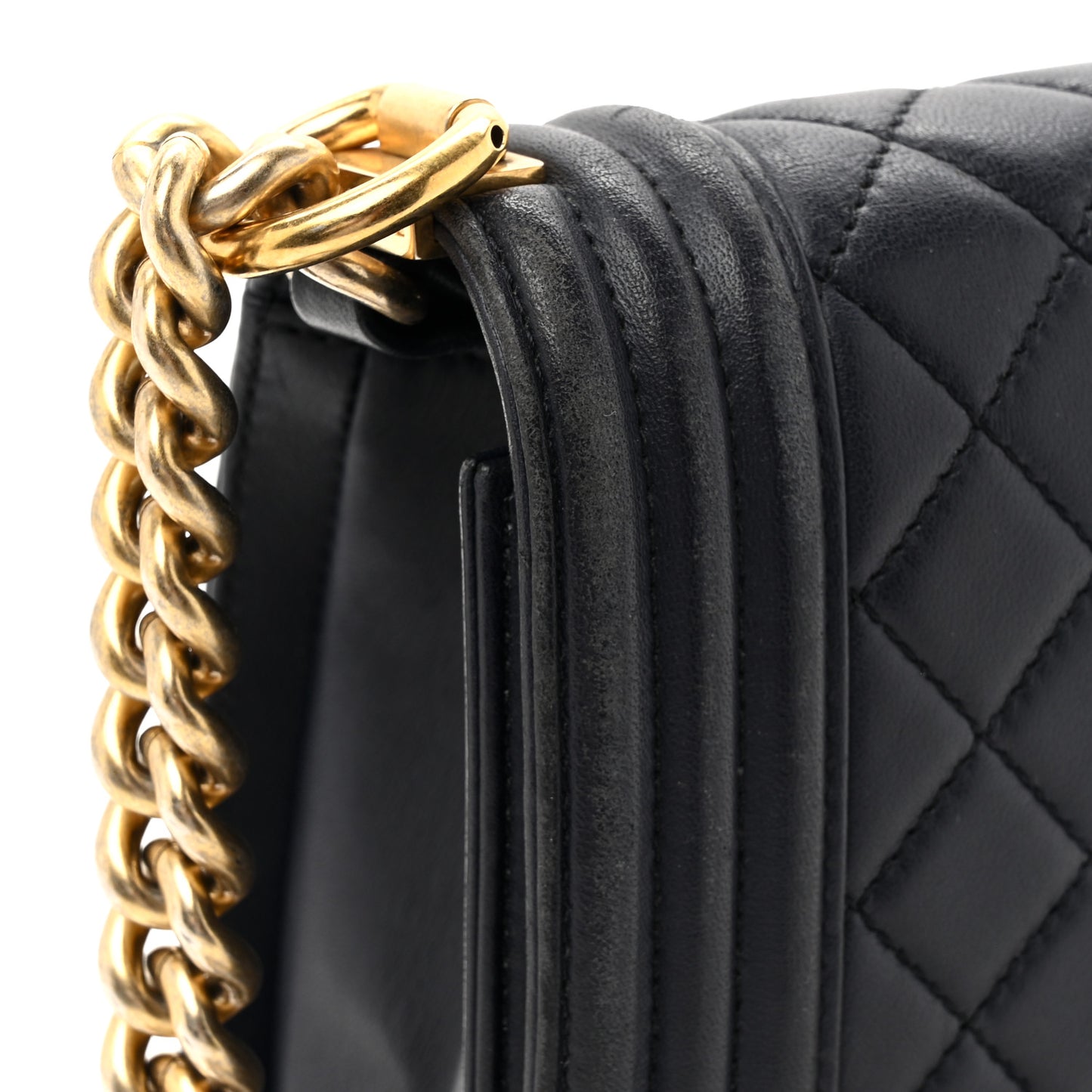 Lambskin Quilted Medium Boy Flap Dark Navy