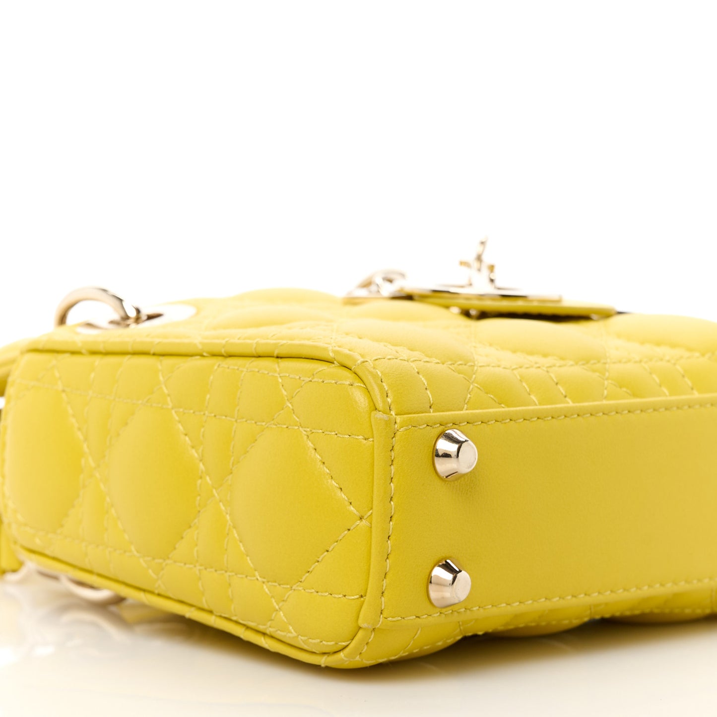 CHRISTIAN DIOR Lambskin Cannage Micro Lady Dior Yellow
