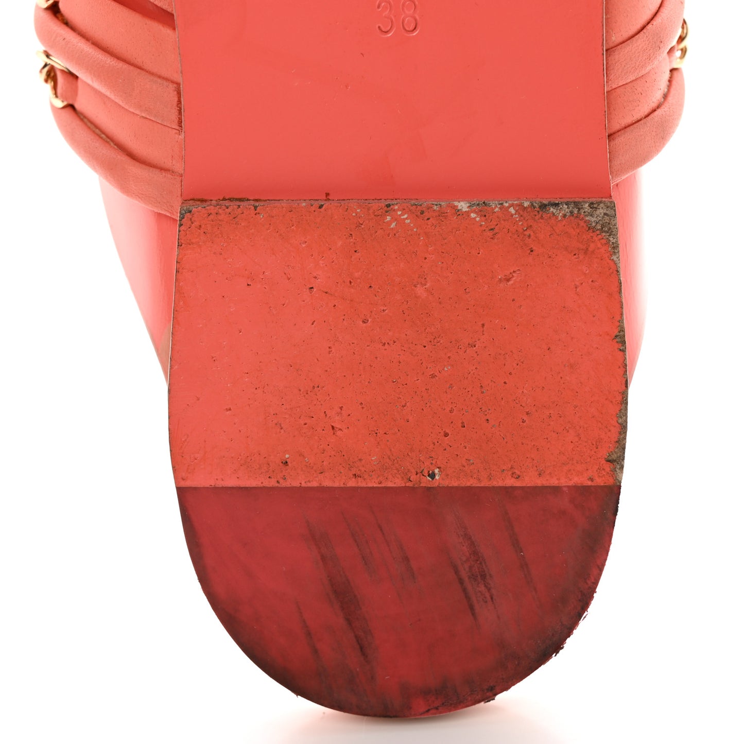 Calfskin Chain CC Thong Flat Sandals 38 Coral