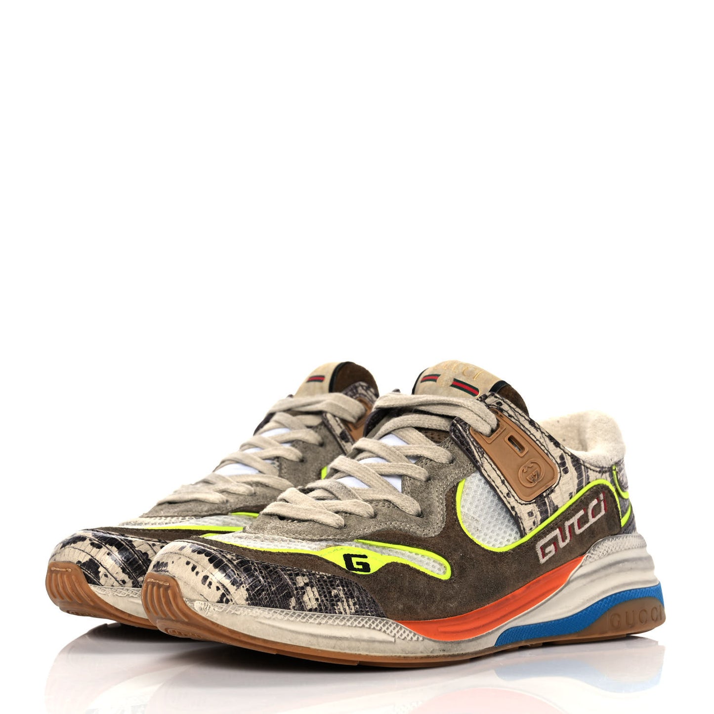 Suede Calfskin Tejus Printed Womens Ultrapace Sneakers 36 Natural Ardesia Neon Yellow
