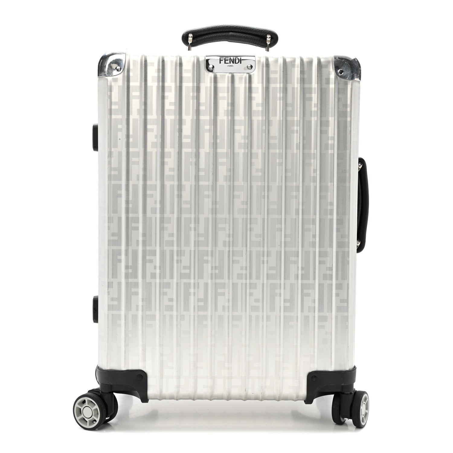 Fendi X RIMOWA Aluminum FF Print Roll Away Carry On Luggage Silver