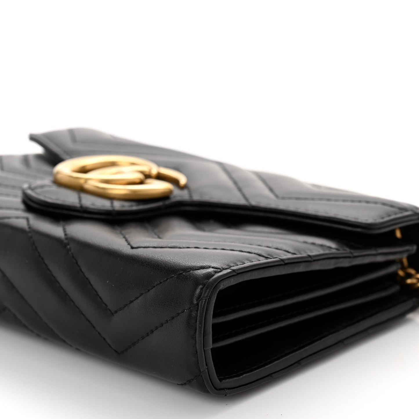 Calfskin Matelasse GG Marmont Chain Wallet Black