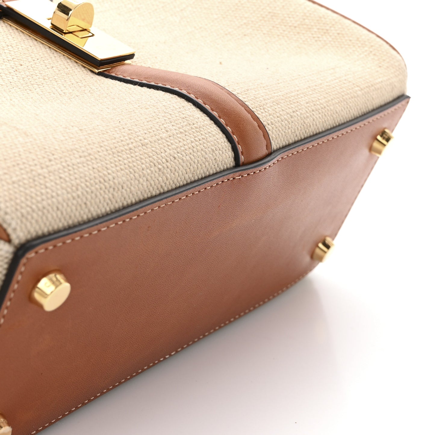 Canvas Calfskin Small 16 Top Handle Bag Natural Tan