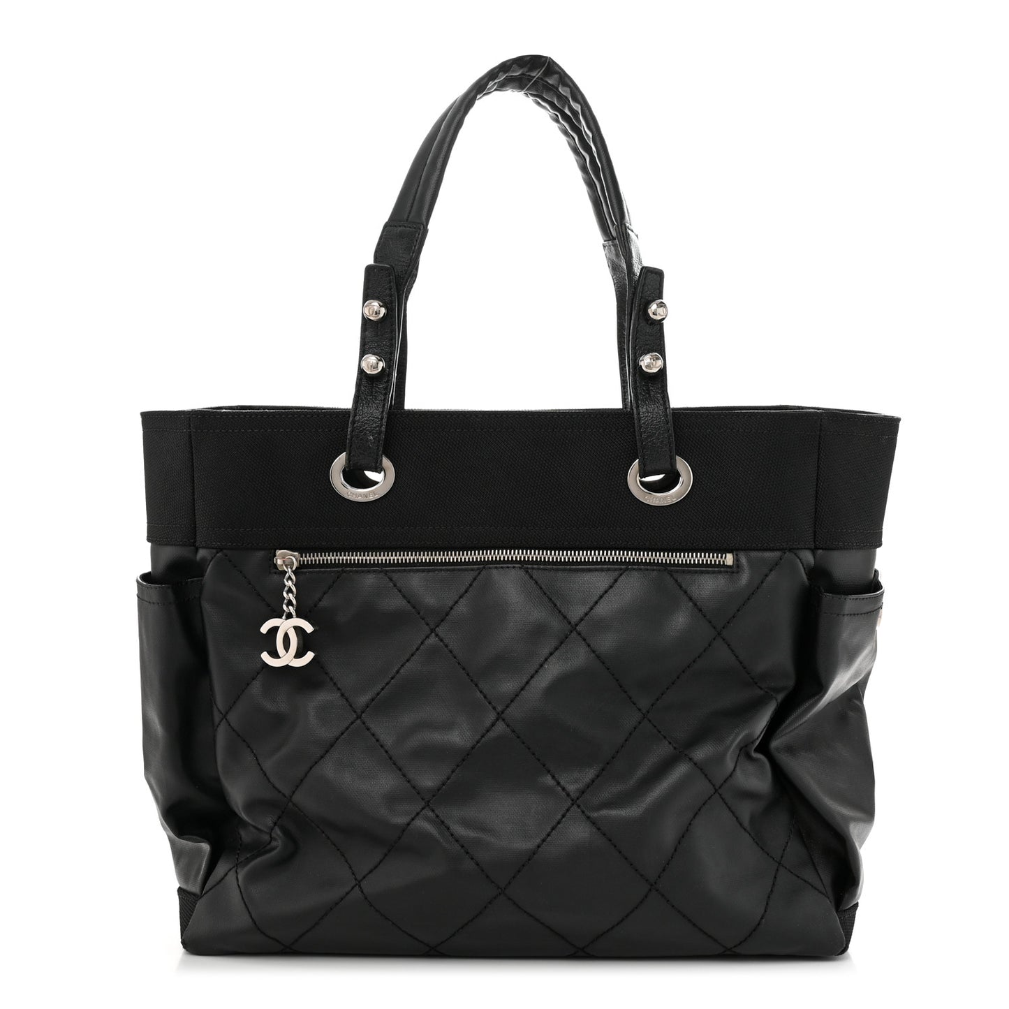 Coated Canvas Quilted Large Paris Biarritz Tote Black