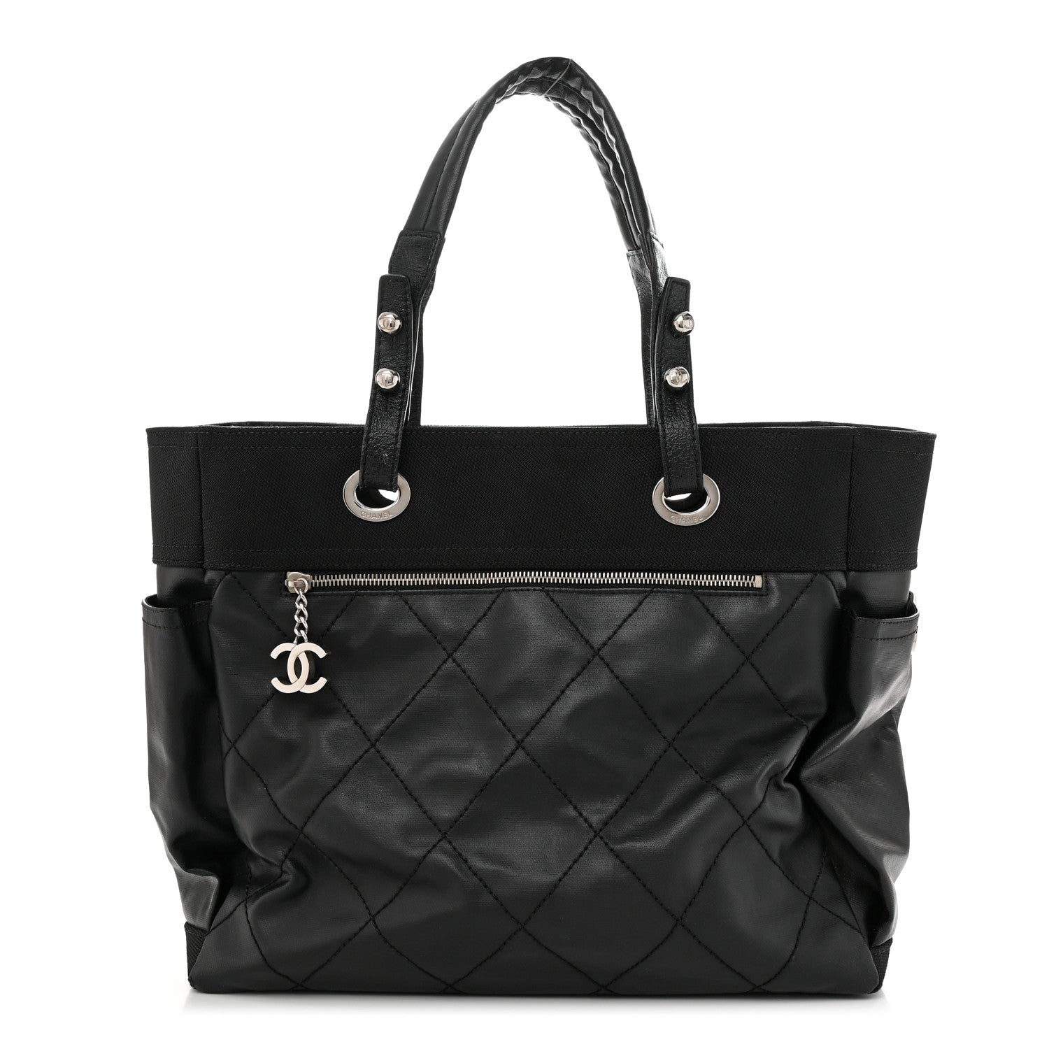 Chanel Coated Canvas Quilted Large Paris Biarritz Tote Black 1 of 14