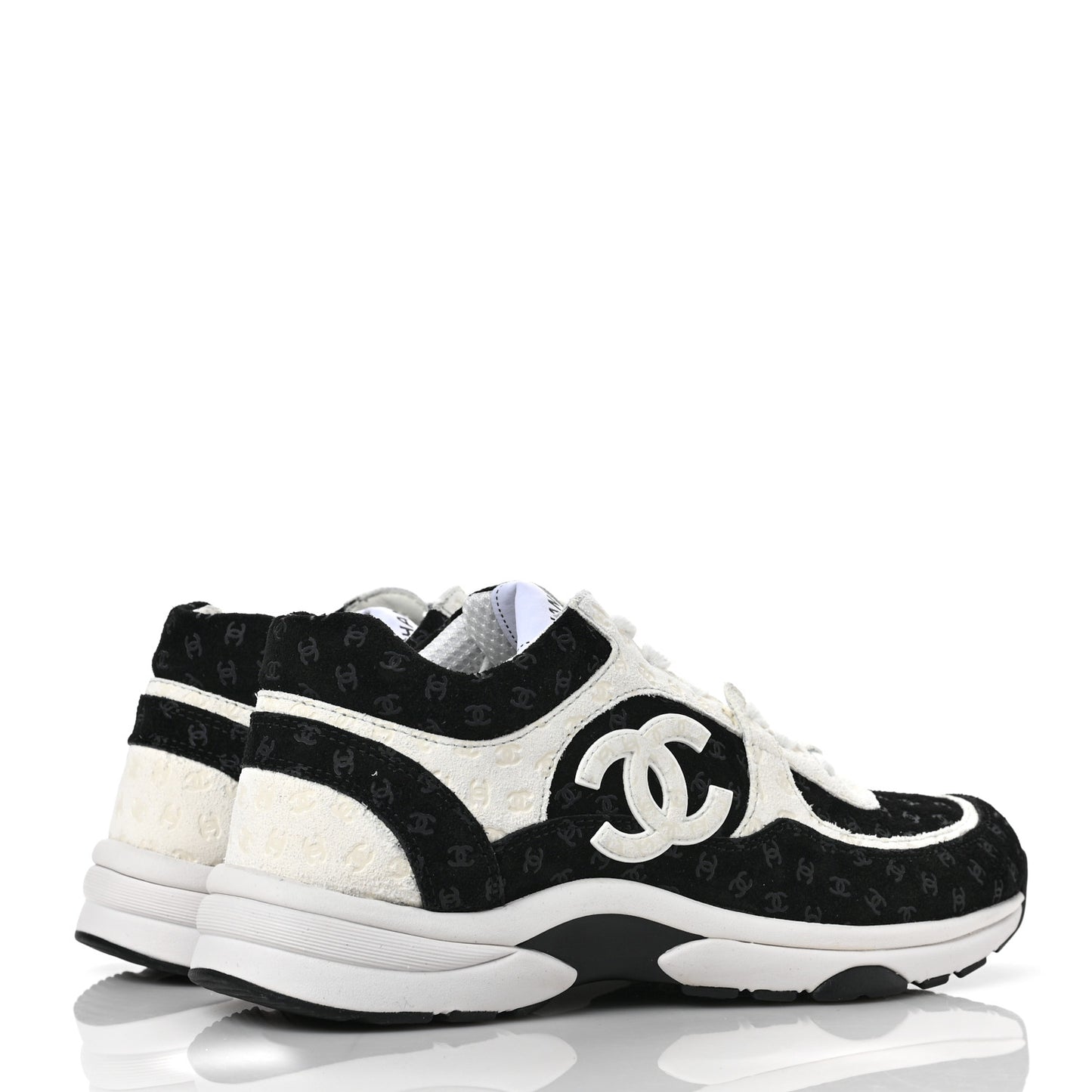 Suede Calfskin Printed CC Sneakers 38.5 Black White