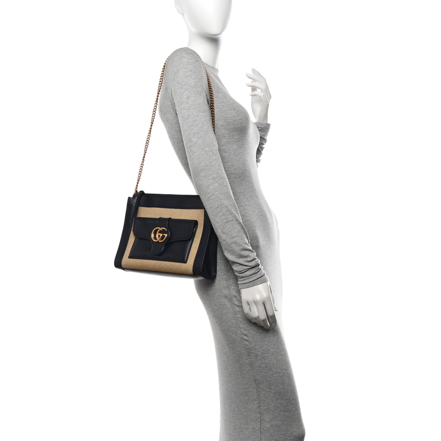 Straw Lux New Sakai Calfskin Lux Dahlia Chain Shoulder Bag Natural Blue