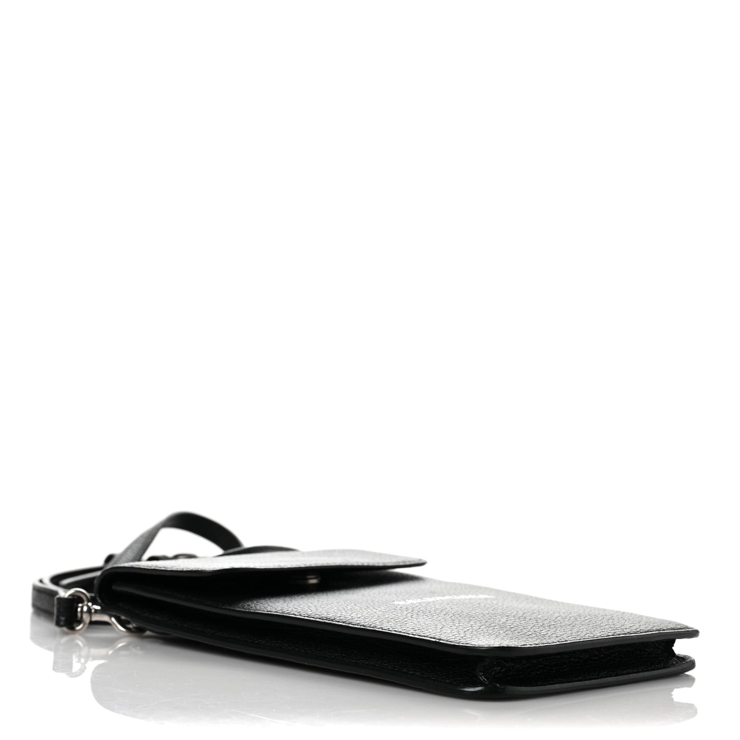 Grained Calfskin Cash Phone Holder Wallet Black