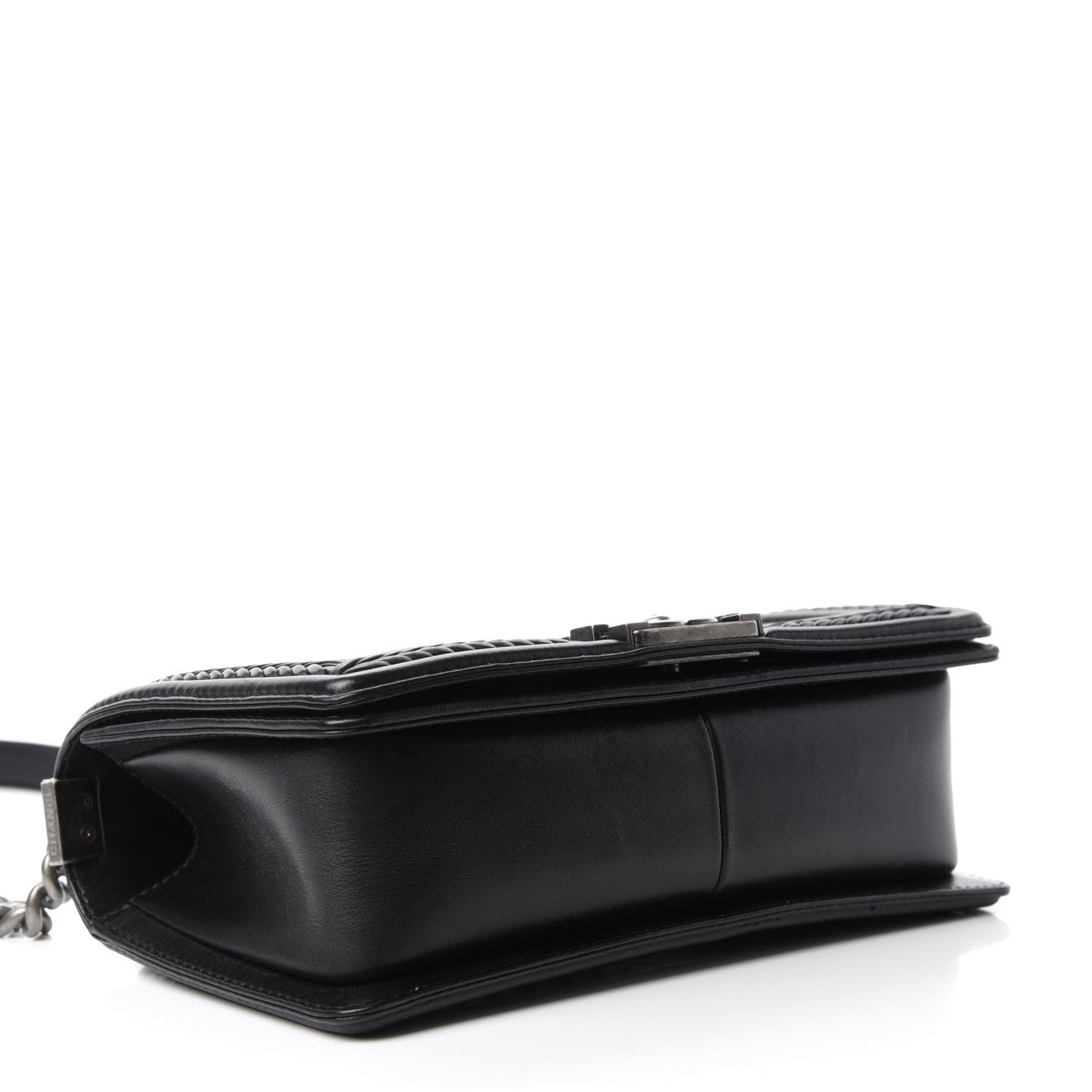 Chanel Calfskin Chevron Quilted Medium Braided Boy Flap Black 4 of 14