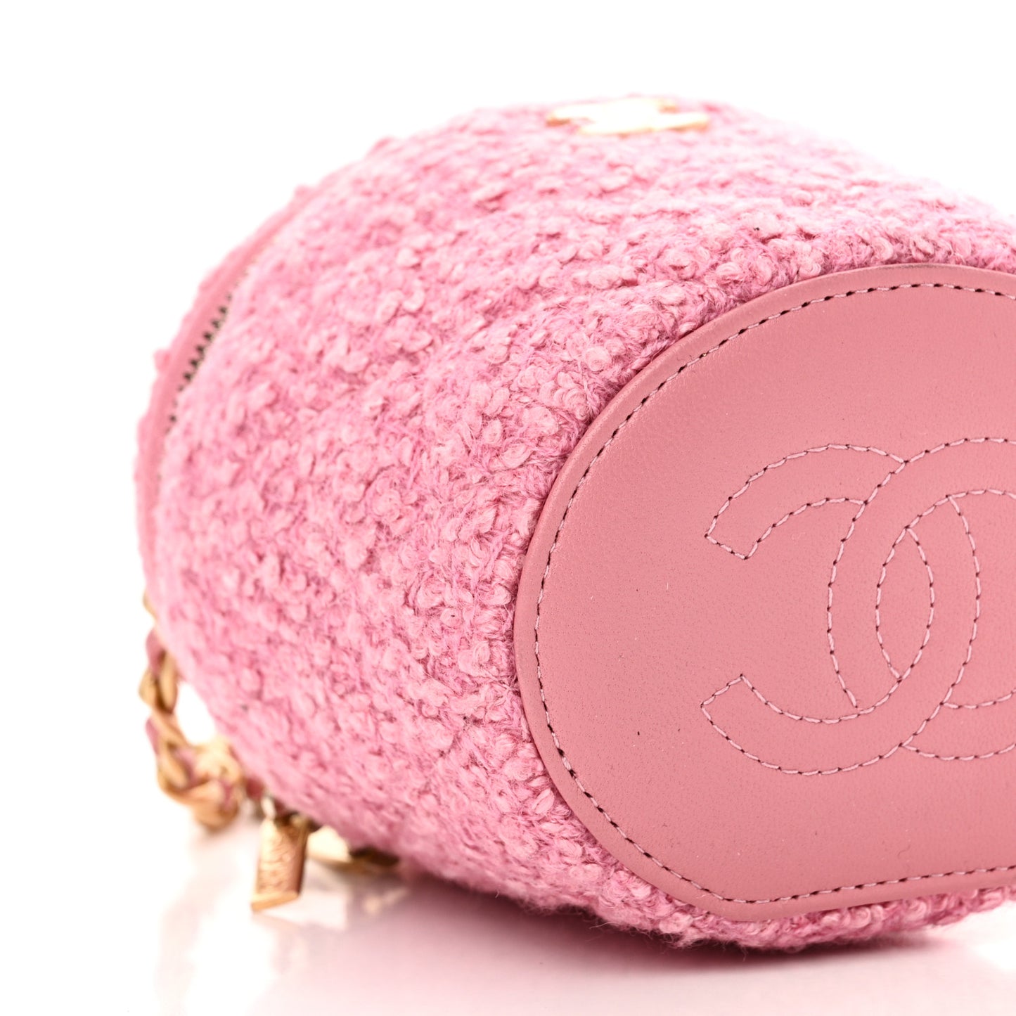 Tweed Quilted Afternoon Tea Top Handle Vanity Case With Chain Pink