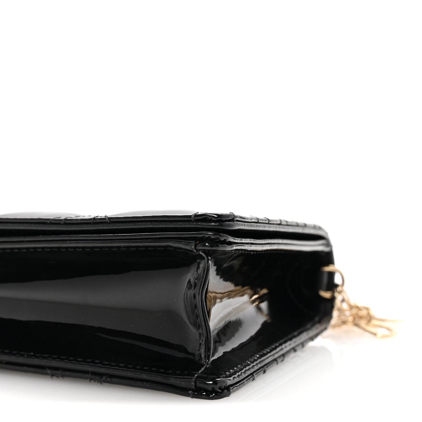 Patent Cannage Lady Dior Chain Wallet Black
