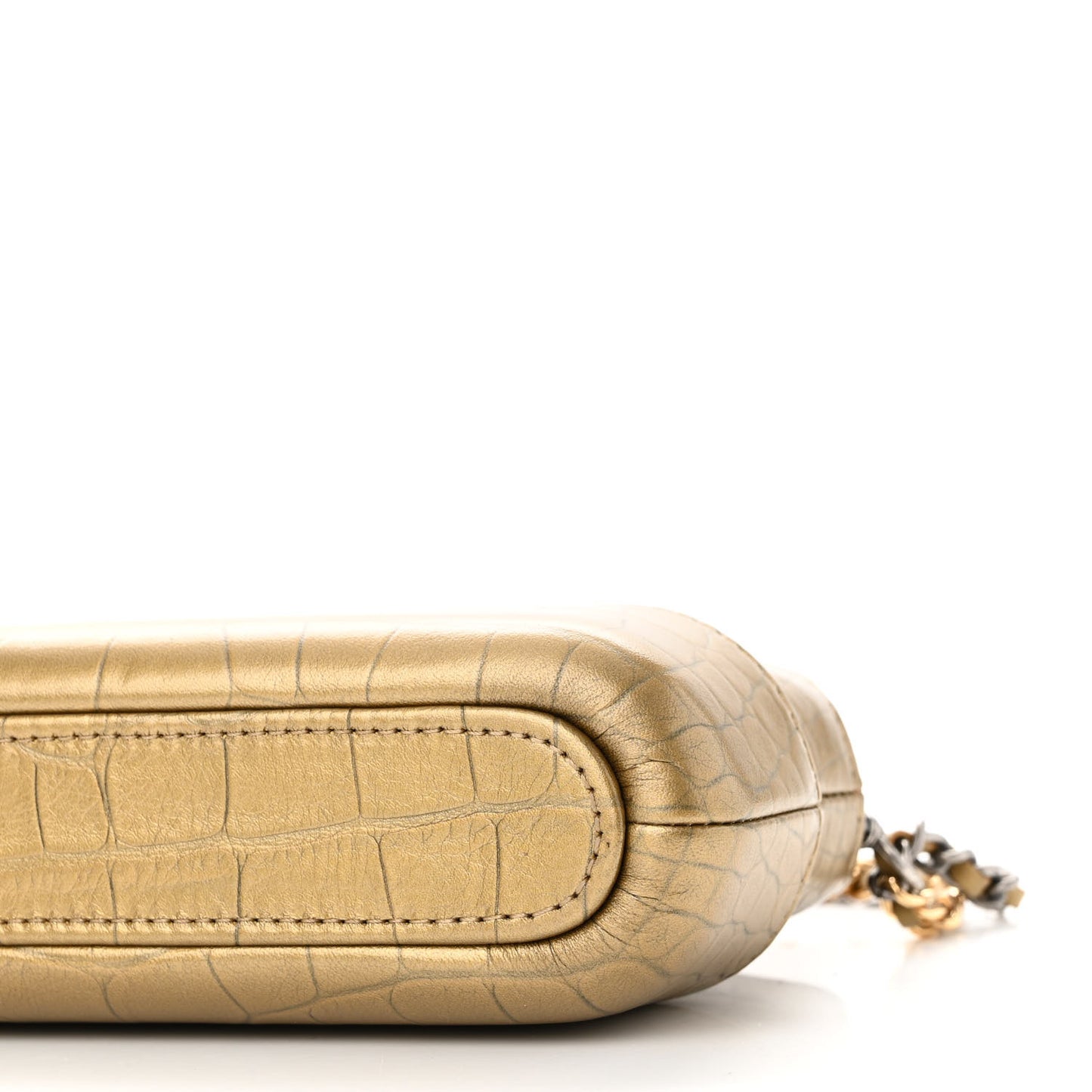Metallic Calfskin Crocodile Embossed Small Gabrielle Clutch With Chain Gold