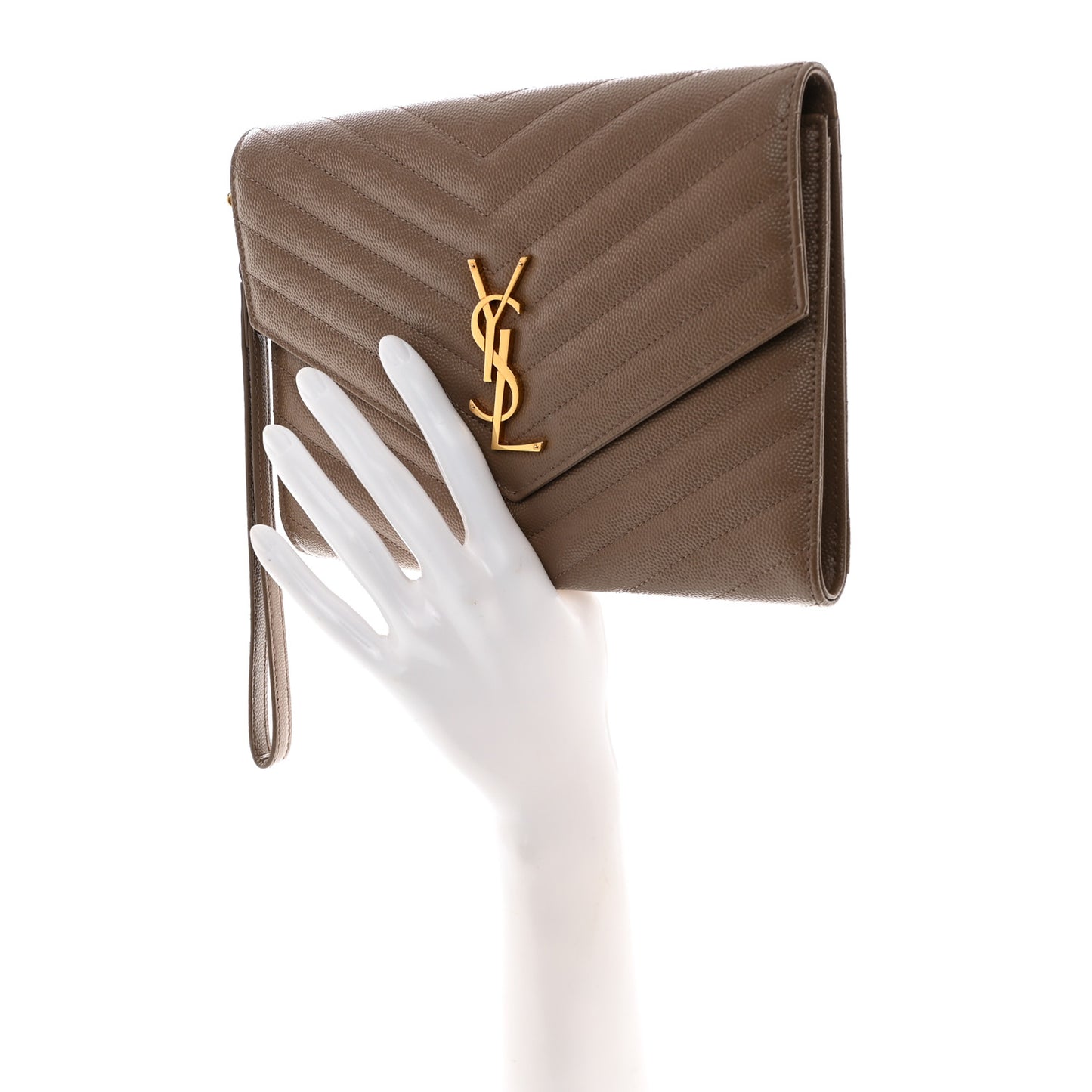 Grain De Poudre Matelasse Chevron Monogram Cassandre Flap Pouch Taupe