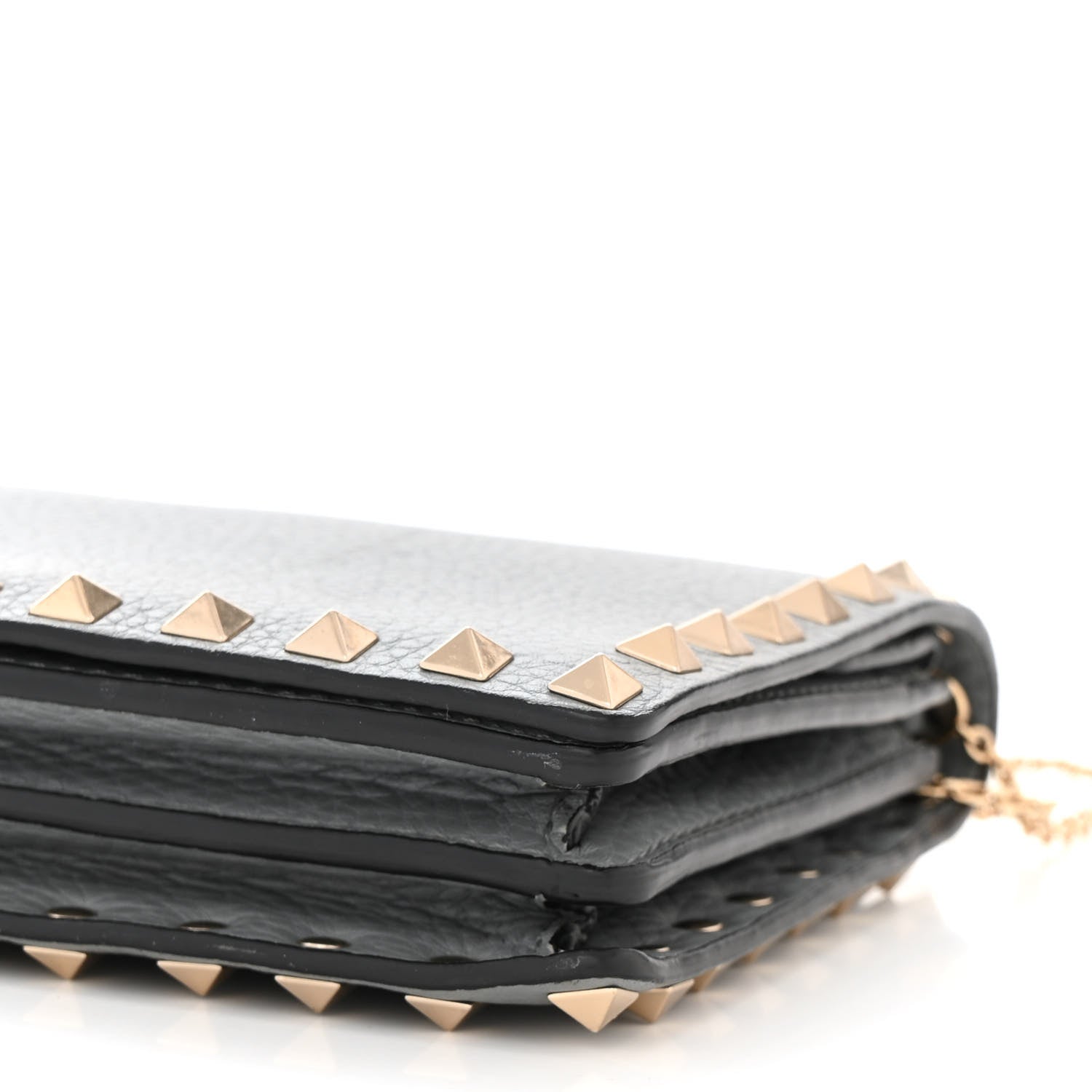 Valentino Garavani Pebbled Calfskin Rockstud Wallet on Chain Pastel Grey 11 of 12