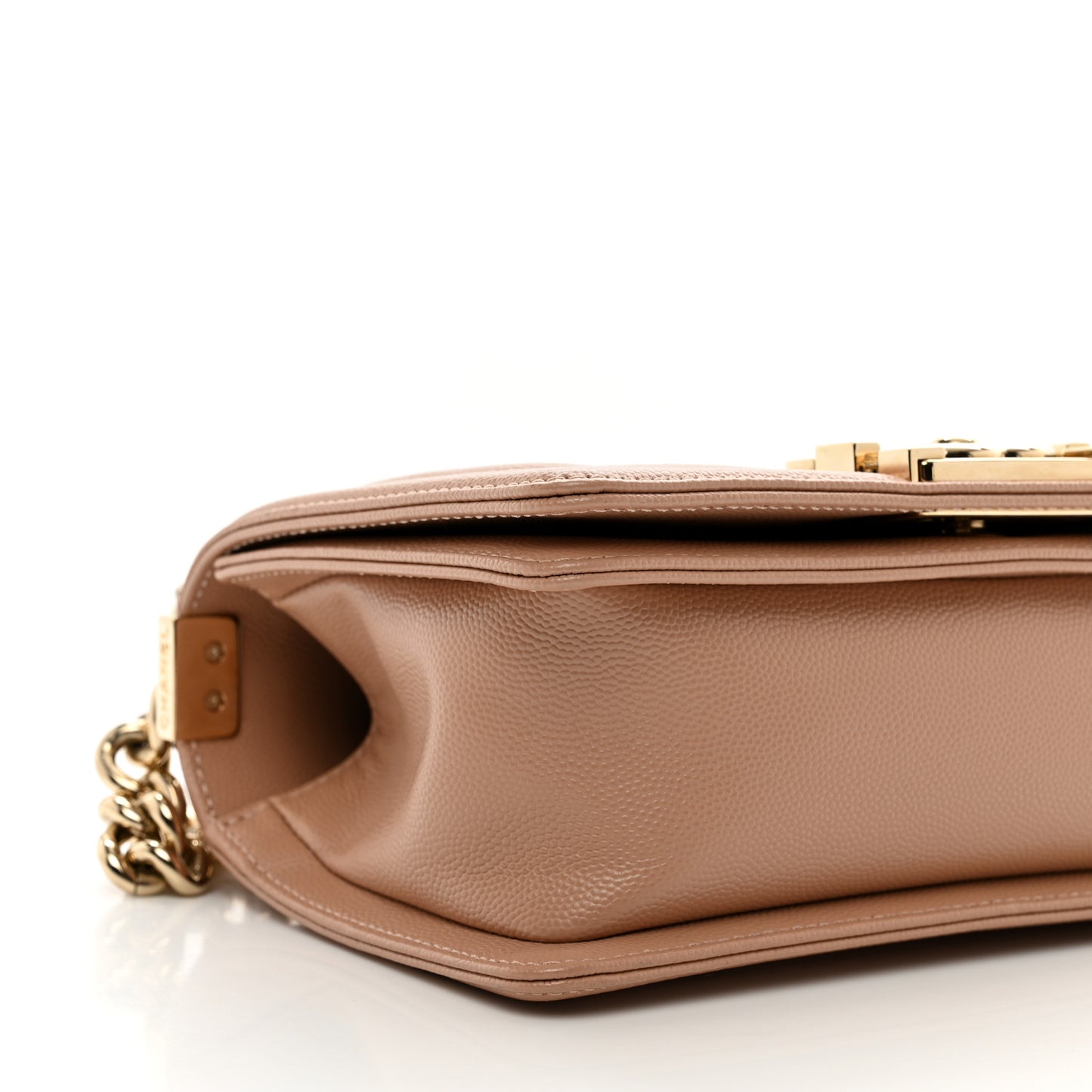 Caviar Chevron Quilted Small Boy Flap Dark Beige