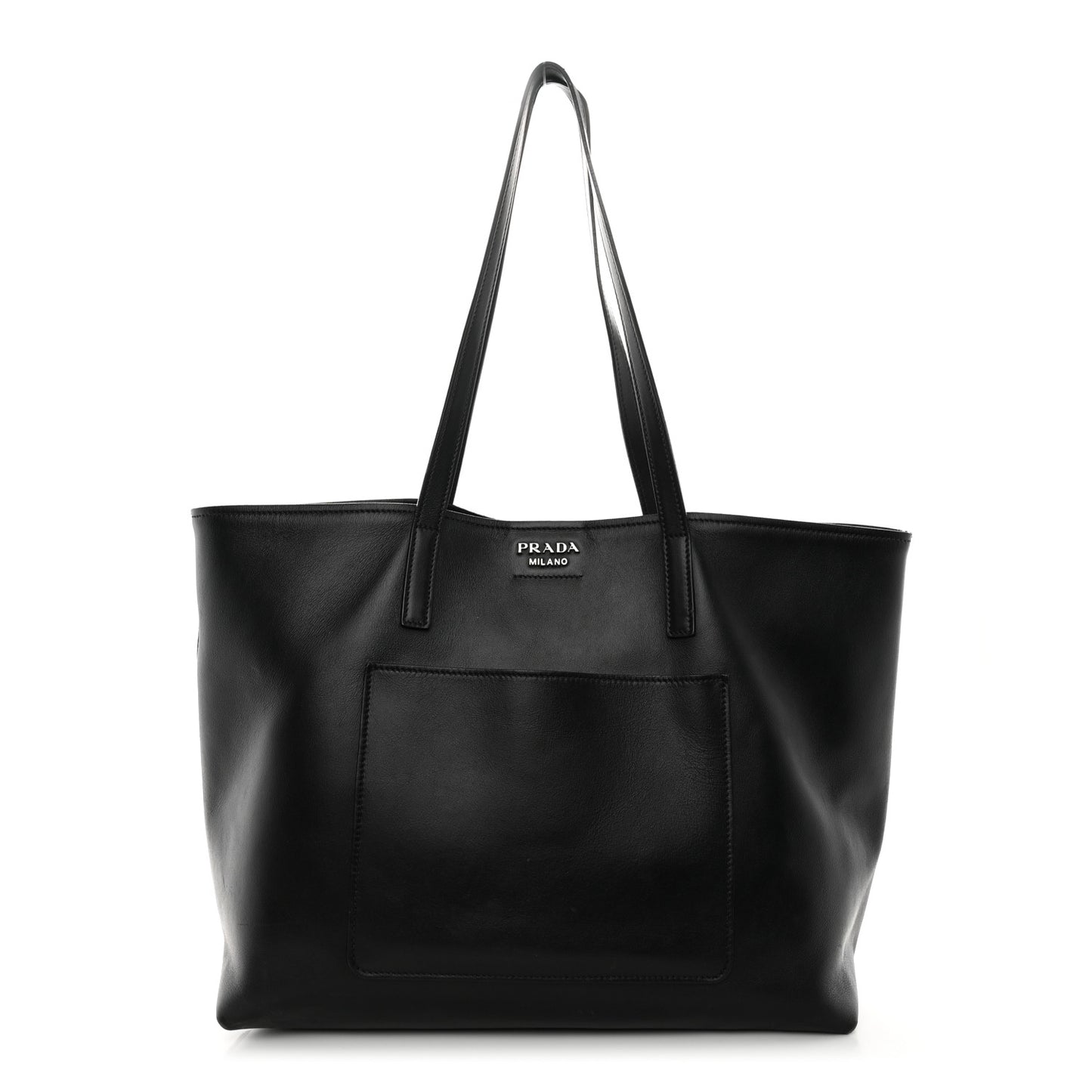 City Calf Front Pocket Large Shopping Tote Black