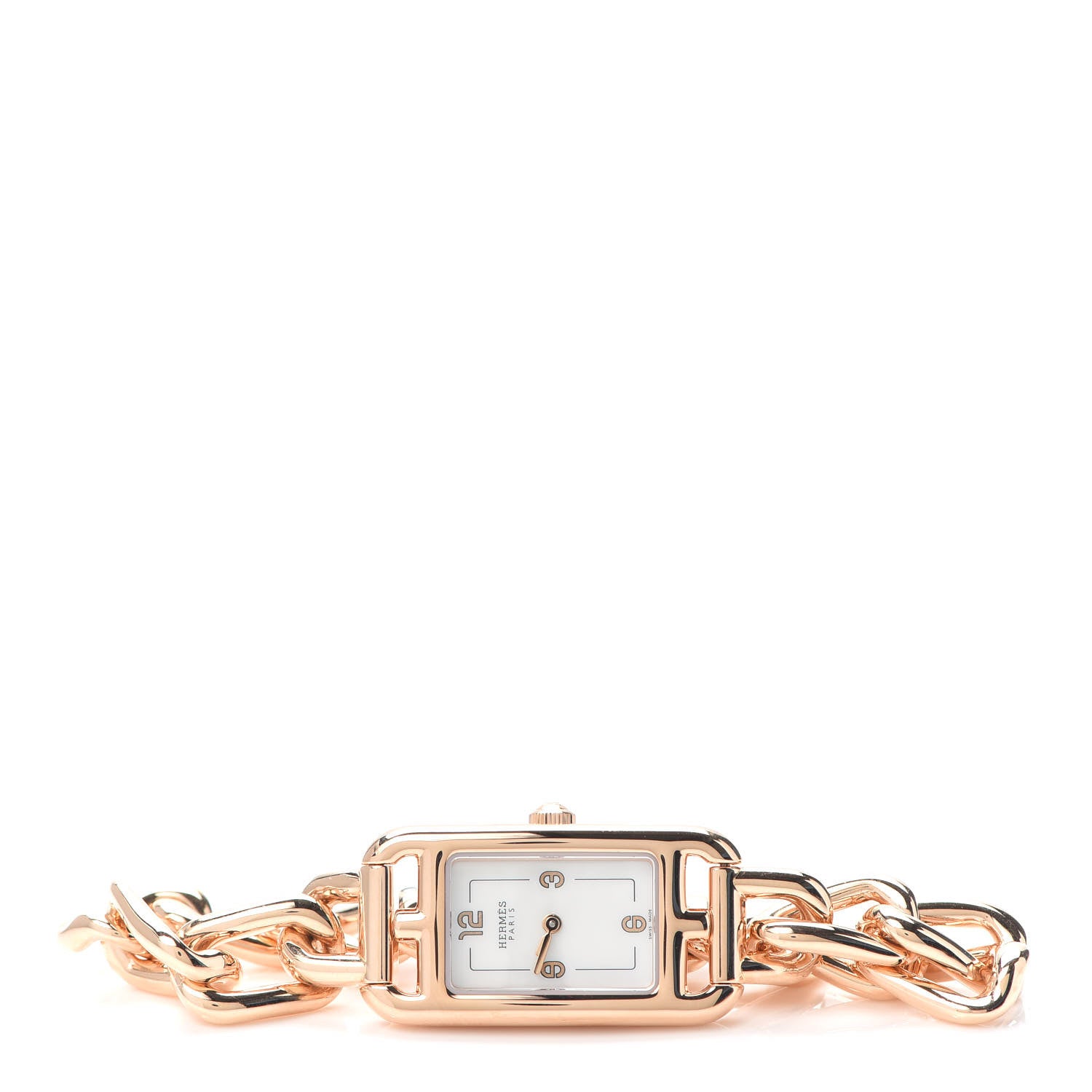 Hermes 18K Rose Gold Mother of Pearl 17mm Nantucket Quartz Watch 2 of 7